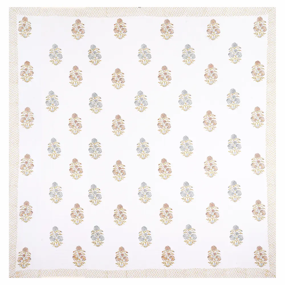 Cleopatra Amber Floral 108″ x 108″ Handblock Printed Cotton Bed Sheet Set - Image 6