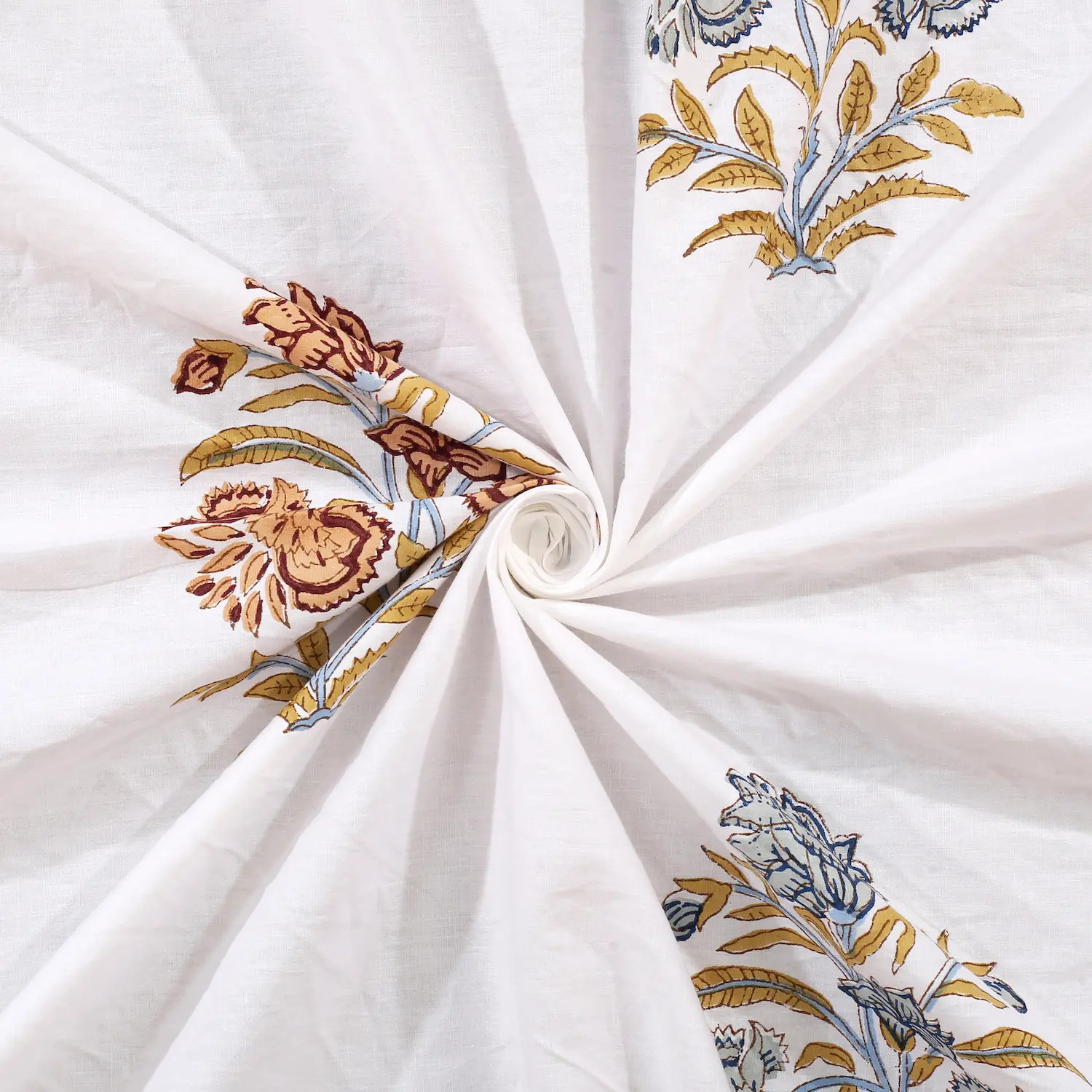 Cleopatra Amber Floral 108″ x 108″ Handblock Printed Cotton Bed Sheet Set - Image 2