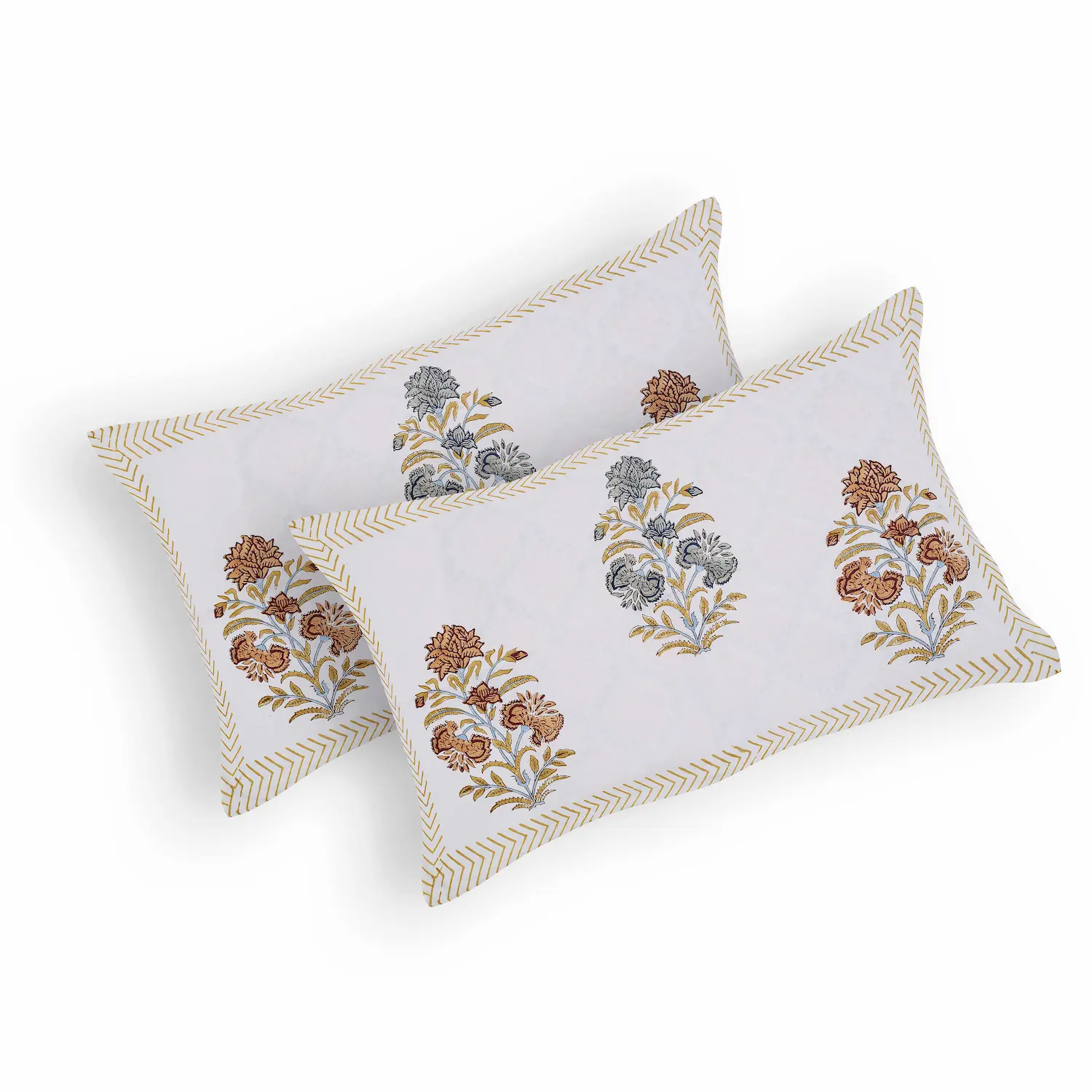 Cleopatra Amber Floral 108″ x 108″ Handblock Printed Cotton Bed Sheet Set - Image 5
