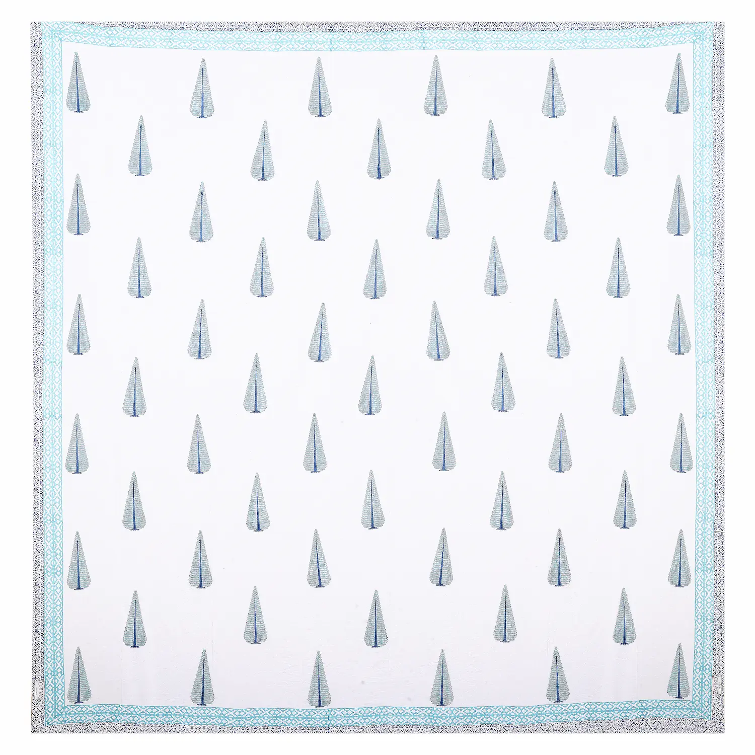 Cleopatra Aqua Tree 108″ x 108″ Handblock Printed Cotton Bed Sheet Set - Image 6