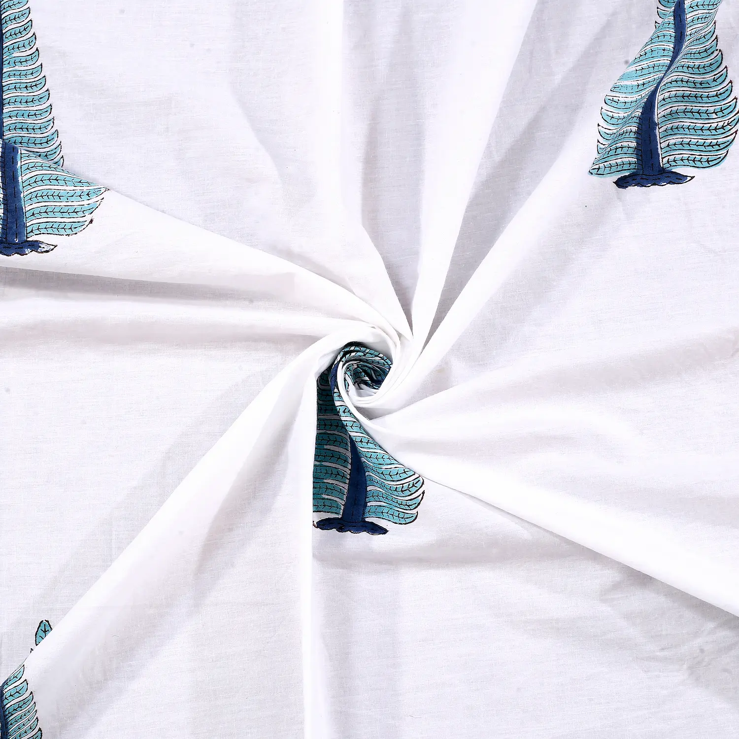 Cleopatra Aqua Tree 108″ x 108″ Handblock Printed Cotton Bed Sheet Set - Image 2