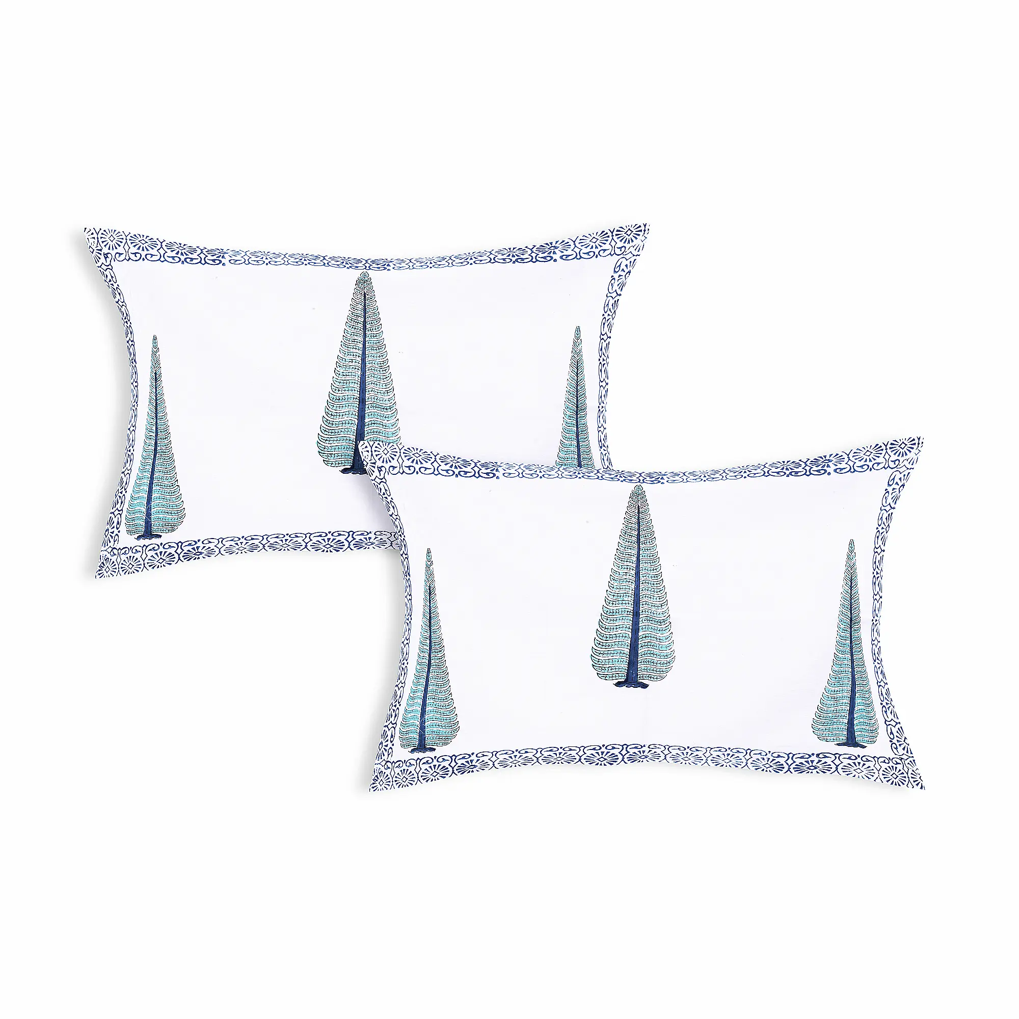Cleopatra Aqua Tree 108″ x 108″ Handblock Printed Cotton Bed Sheet Set - Image 5