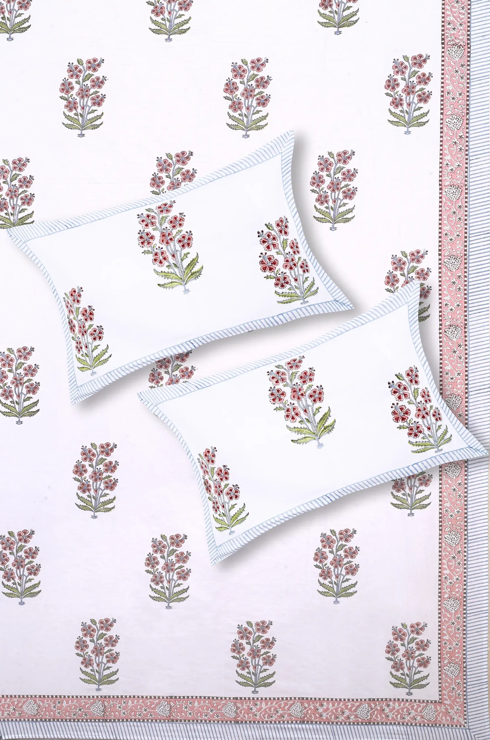 Cleopatra Crimson Garden 108″ x 108″ Handblock Printed Cotton Bed Sheet Set