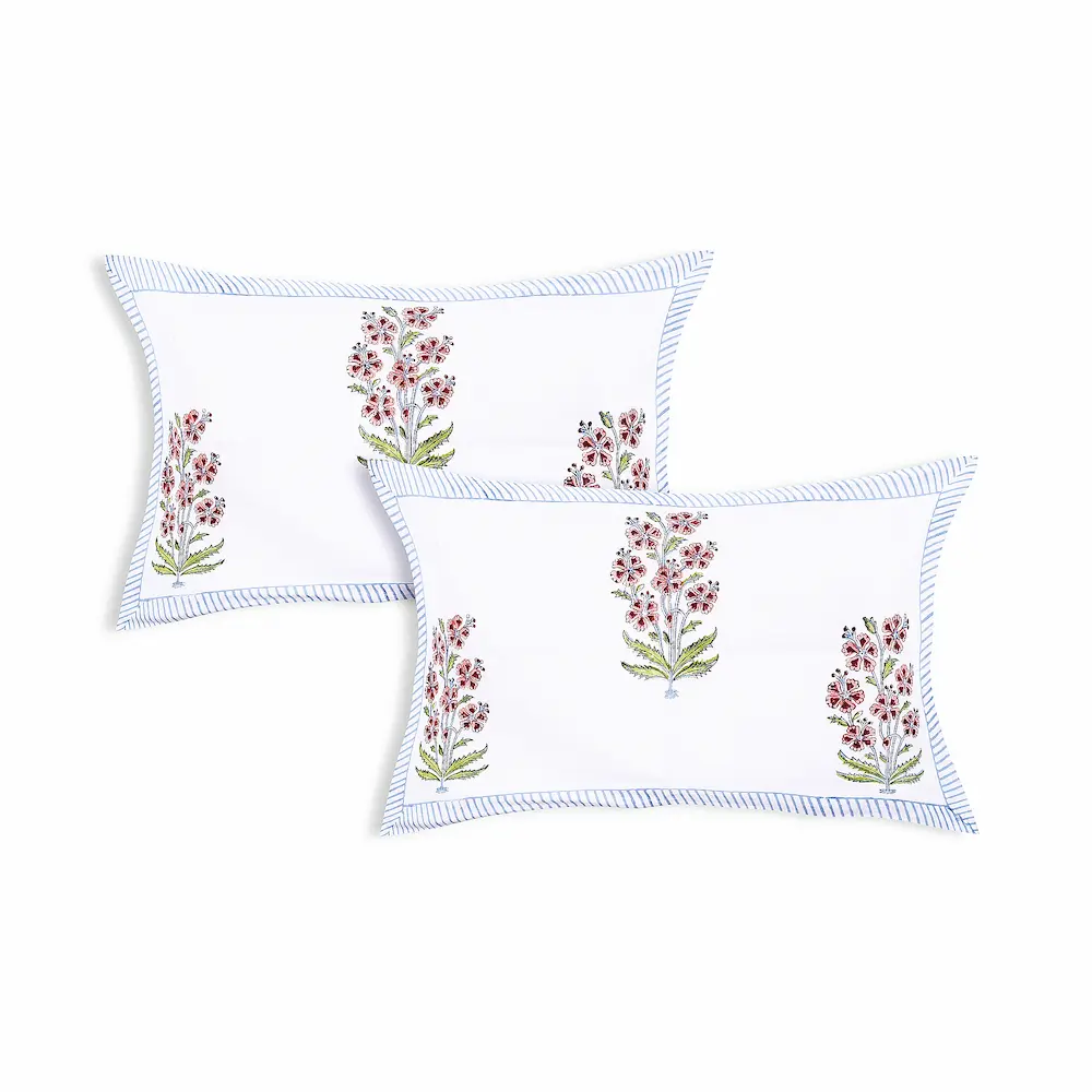Cleopatra Crimson Garden 108″ x 108″ Handblock Printed Cotton Bed Sheet Set - Image 5