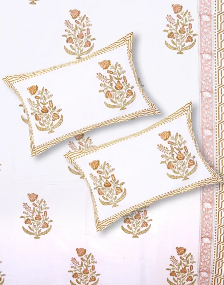 Cleopatra Desert Rose bedsheet set with pillow covers handblock print styling
