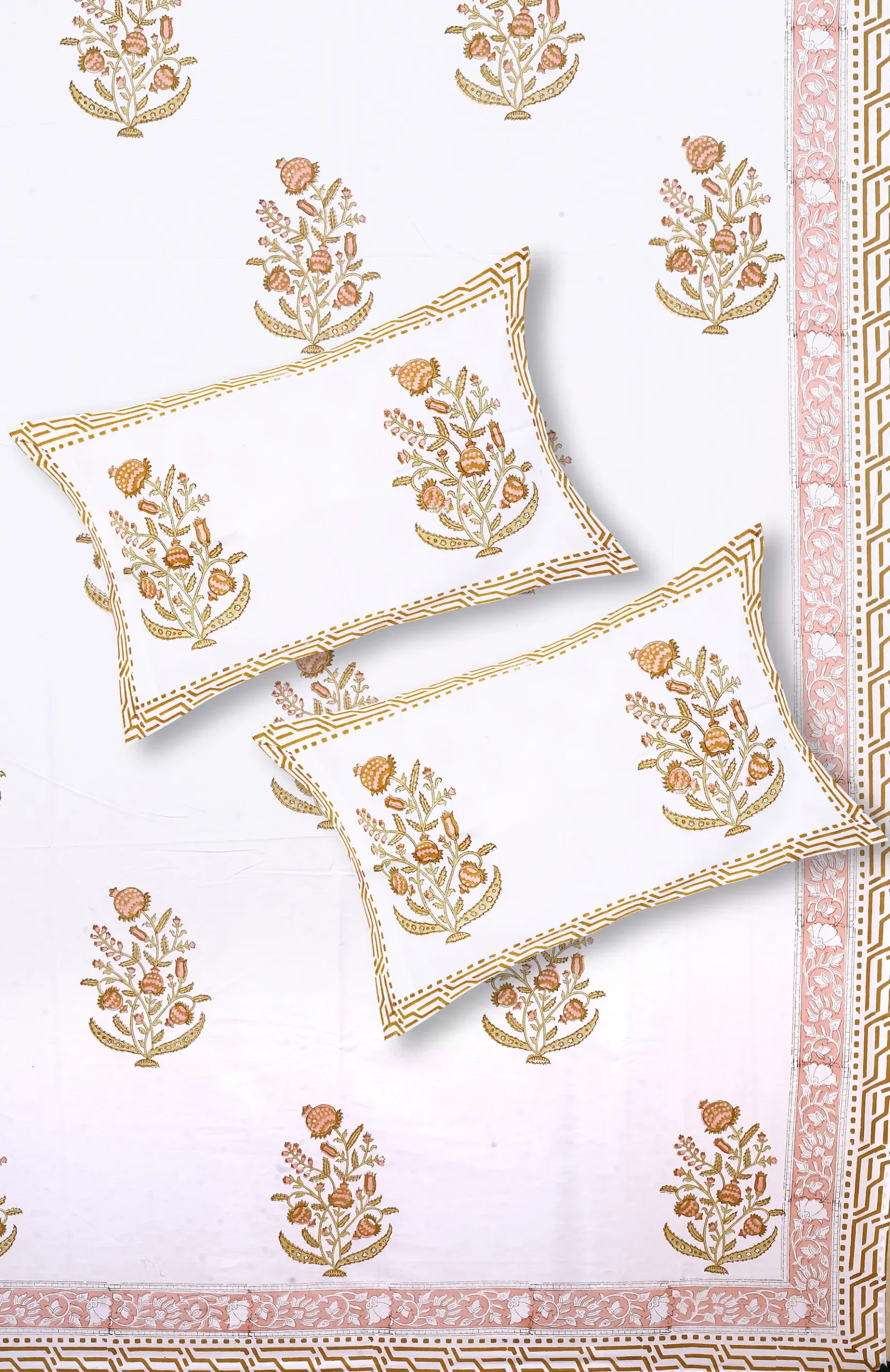 Cleopatra Desert Rose bedsheet set with pillow covers handblock print styling