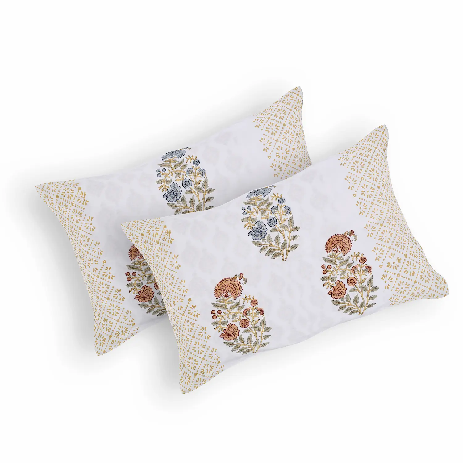 Cleopatra Golden Bloom cotton pillow covers handblock printed set design