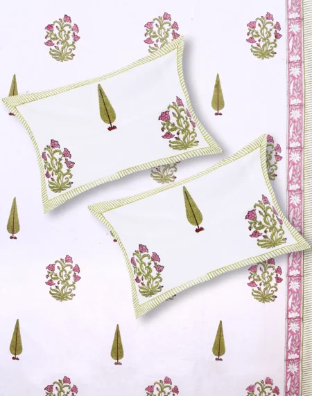 Cleopatra Meadow Bloom bedsheet set with pillow covers handblock print styling