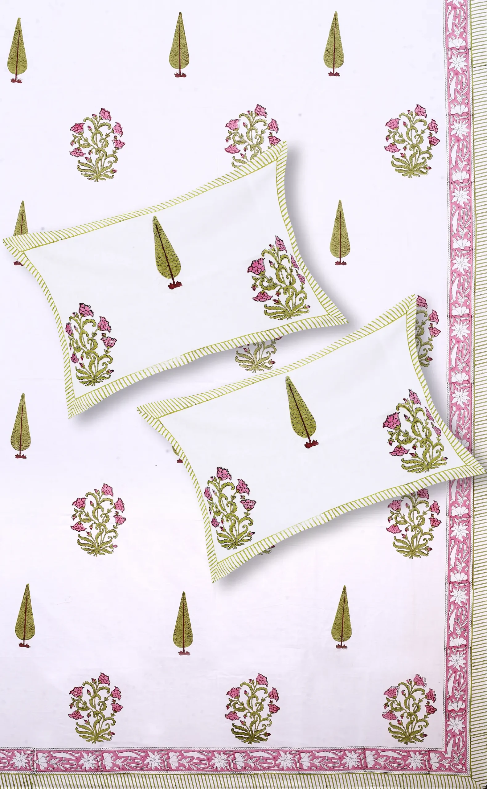 Cleopatra Meadow Bloom bedsheet set with pillow covers handblock print styling