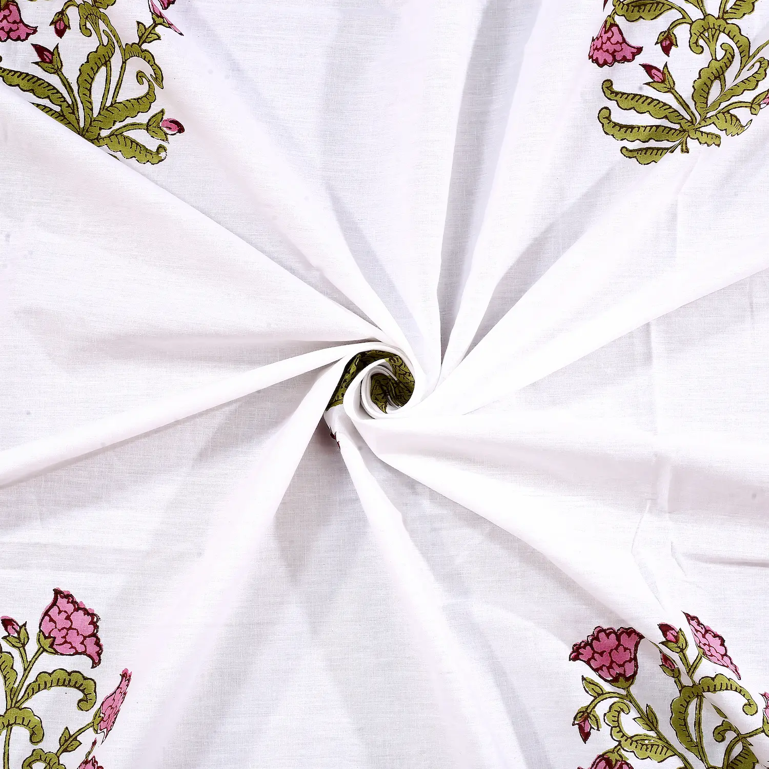 Cleopatra Meadow Bloom cotton bedsheet single piece handblock printed view
