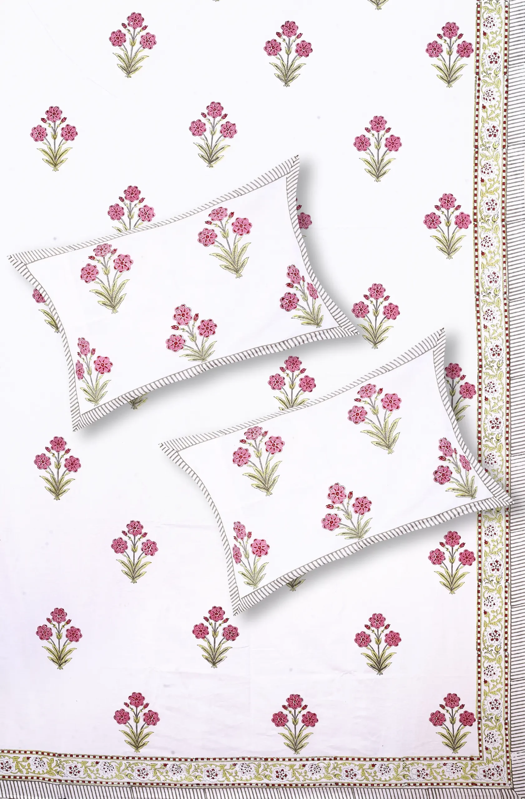 Cleopatra Pink Petal bedsheet set with pillow covers handblock print styling