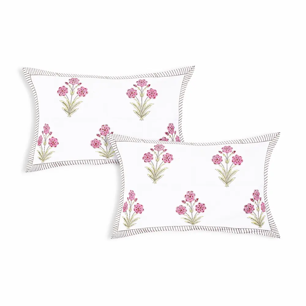 Cleopatra Pink Petal cotton pillow covers handblock printed set design