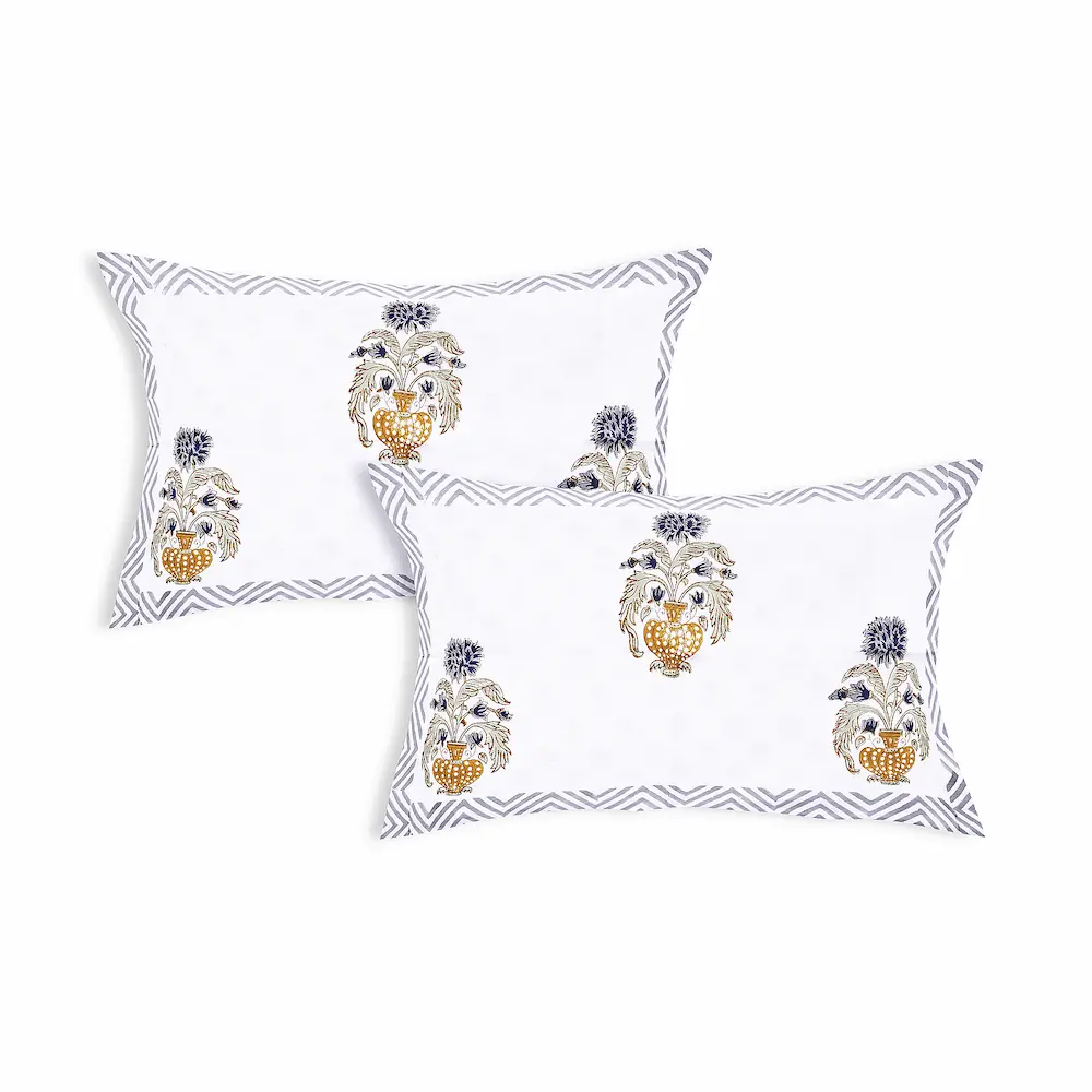 Cleopatra Regal Indigo cotton pillow covers handblock printed set design