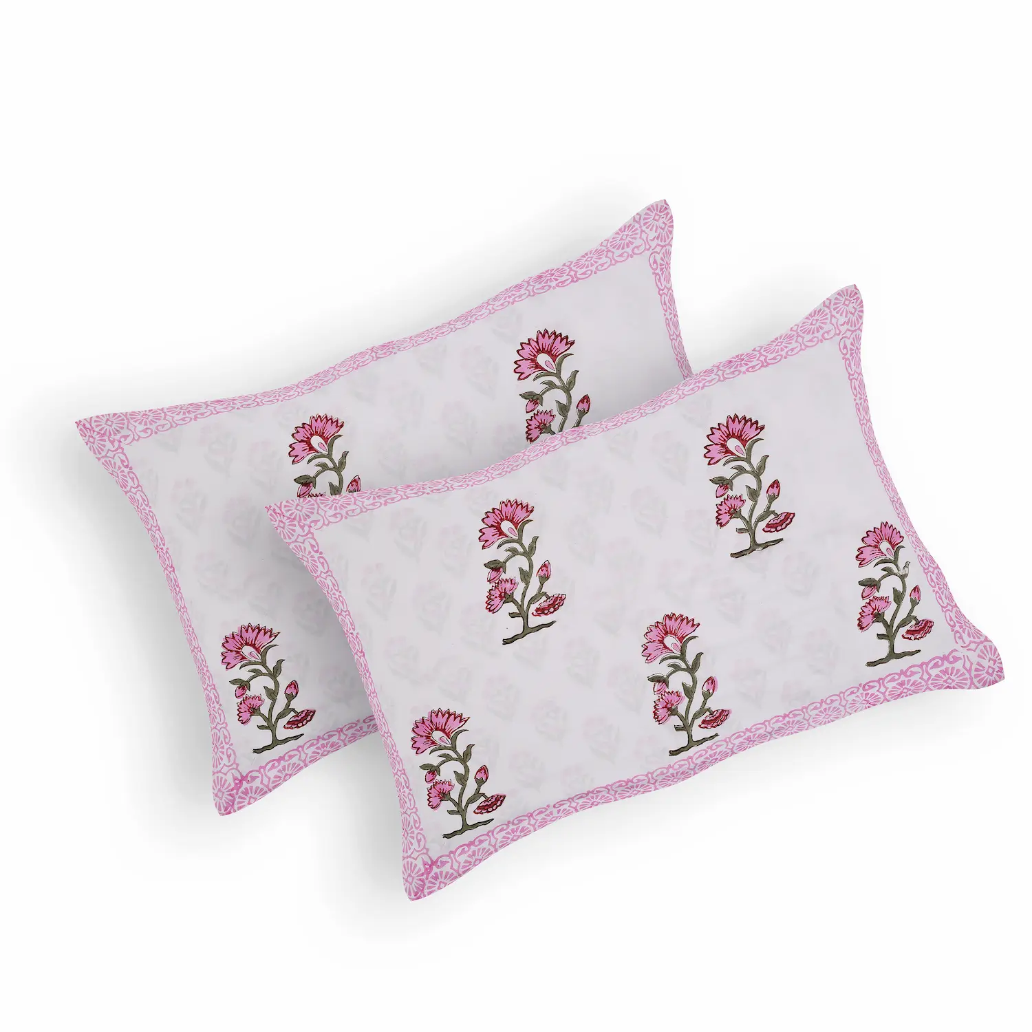 Cleopatra Rose Blossom cotton pillow covers handblock printed set design