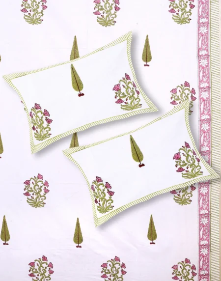 Cleopatra Spring Meadow bedsheet set with pillow covers handblock print styling