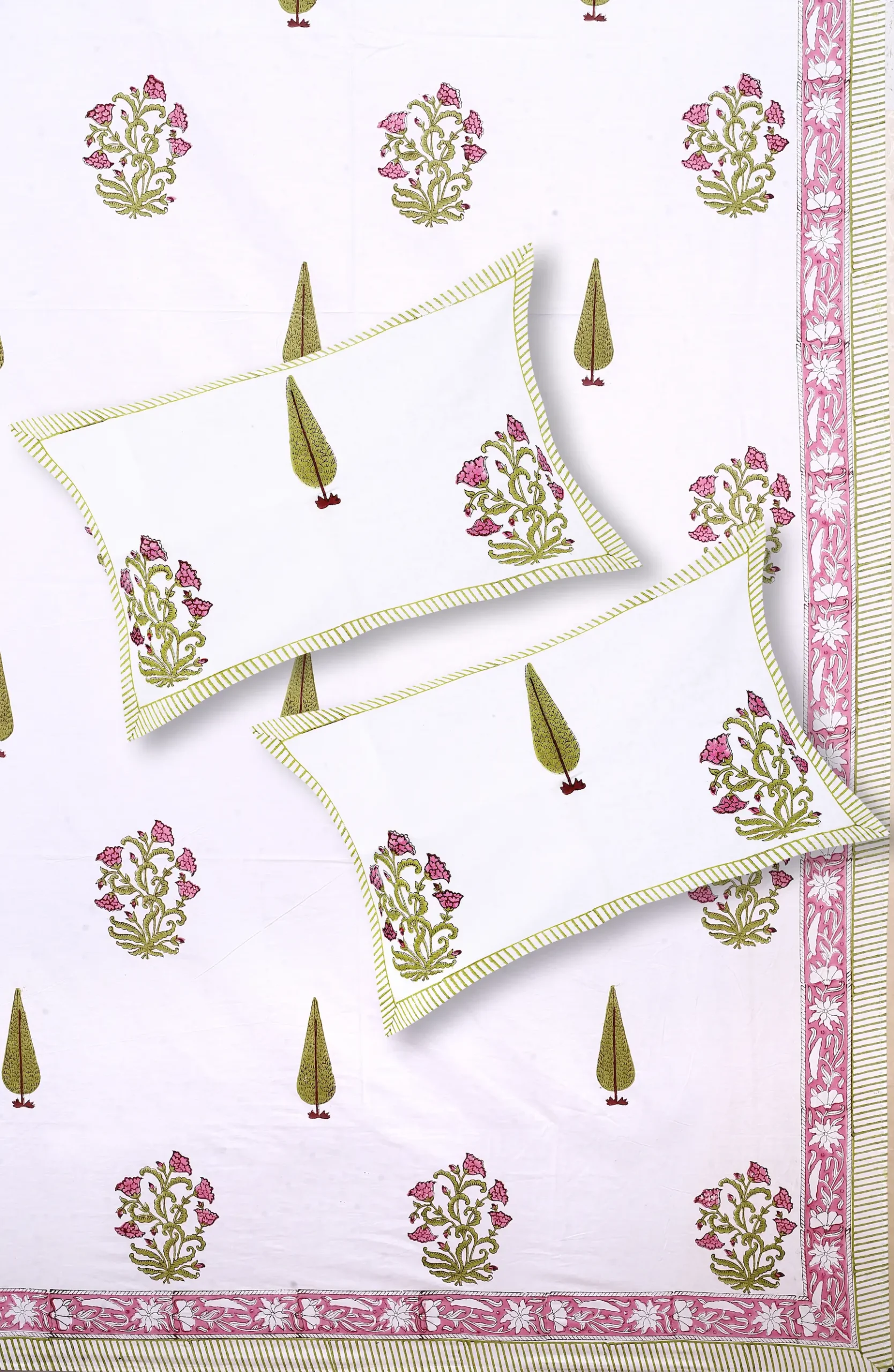 Cleopatra Spring Meadow bedsheet set with pillow covers handblock print styling