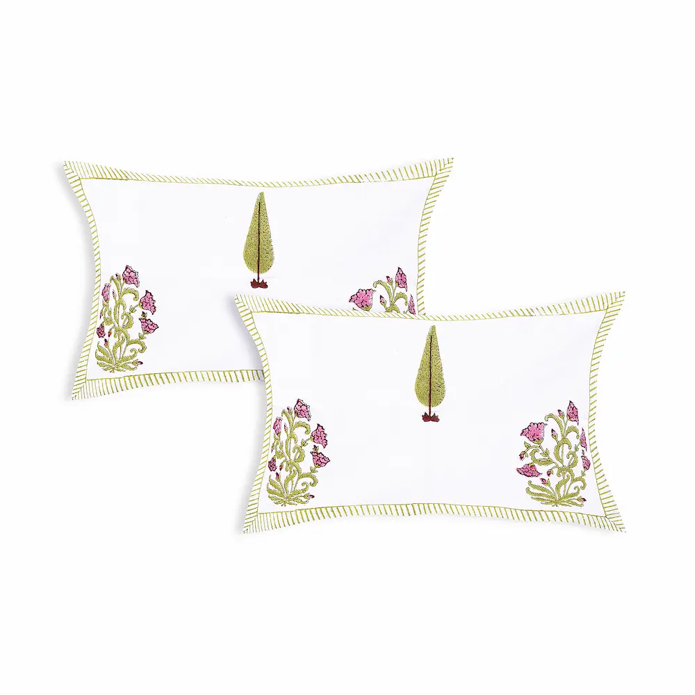 Cleopatra Spring Meadow cotton pillow covers handblock printed set design