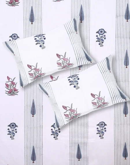 Cleopatra Striped Bloom bedsheet set with pillow covers handblock striped print styling