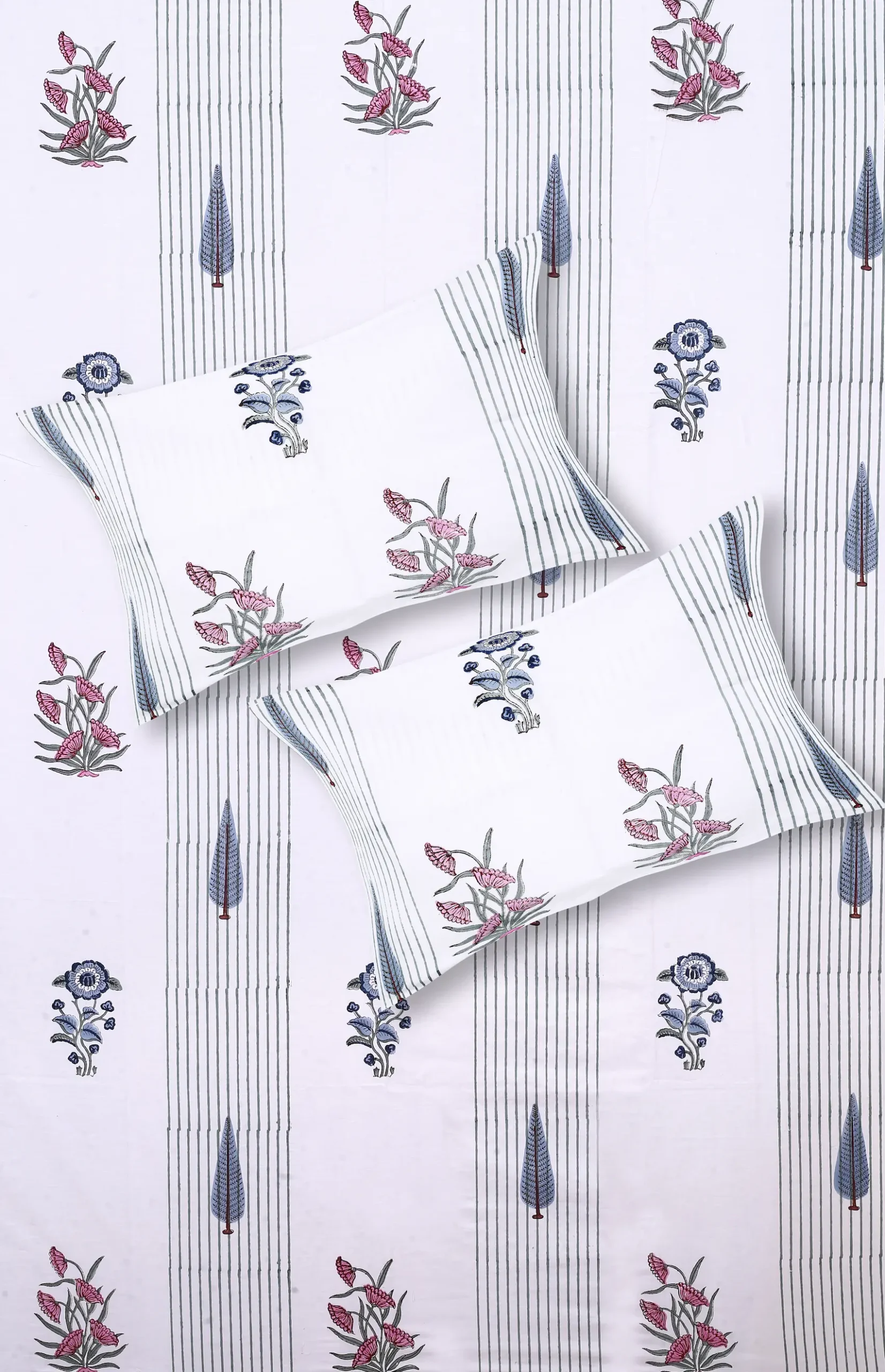 Cleopatra Striped Bloom bedsheet set with pillow covers handblock striped print styling