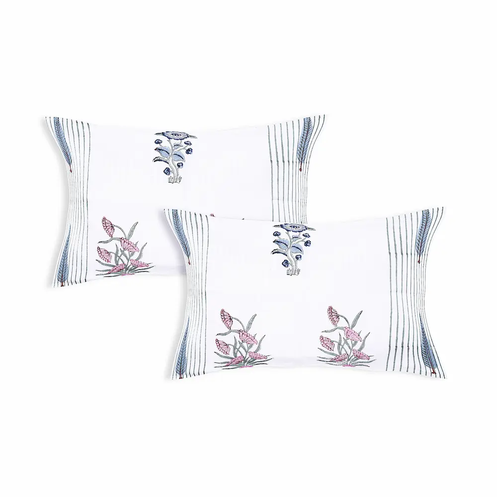 Cleopatra Striped Bloom cotton pillow covers handblock printed striped floral set