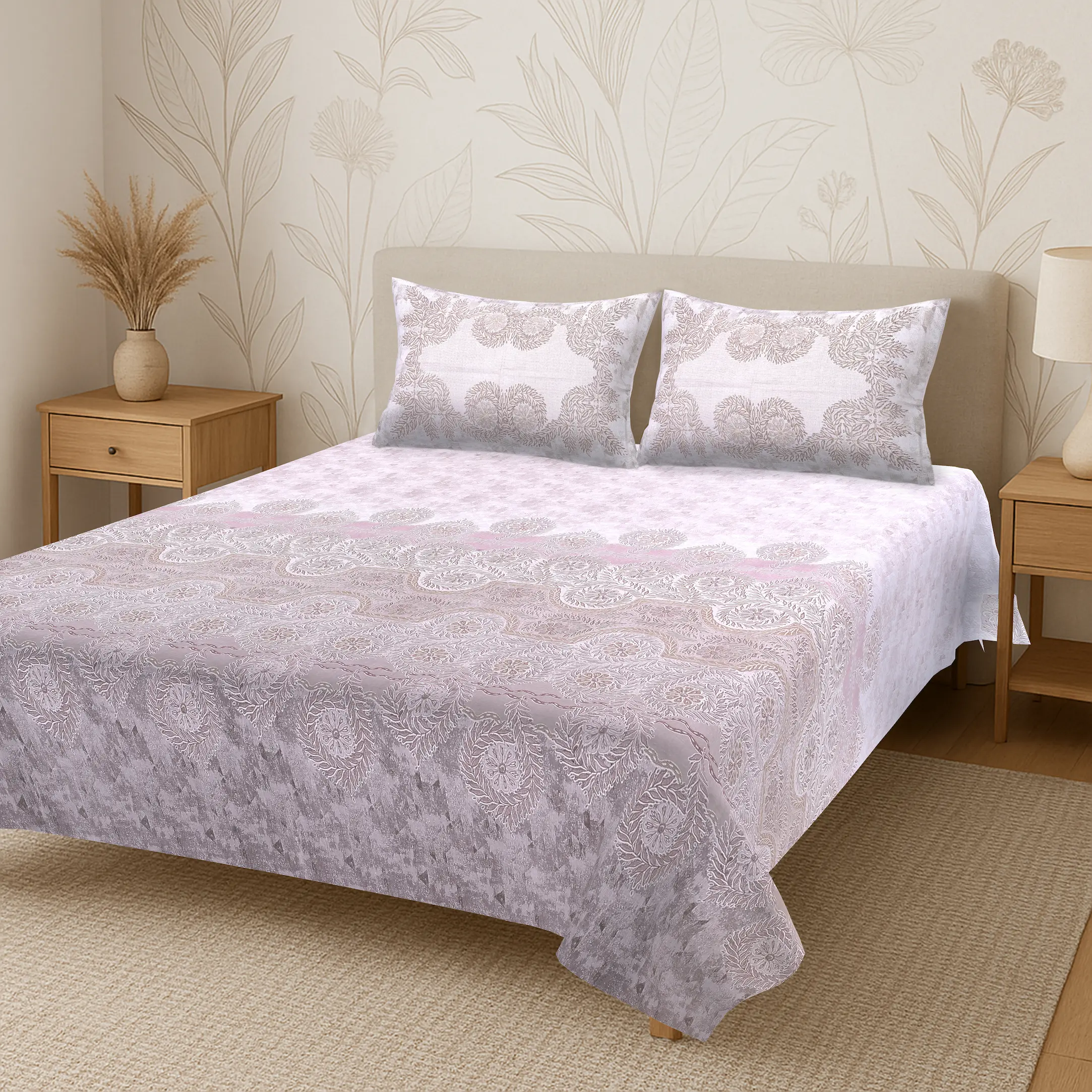 Italian Amalfi Rosette digital printed cotton bedsheet set full view