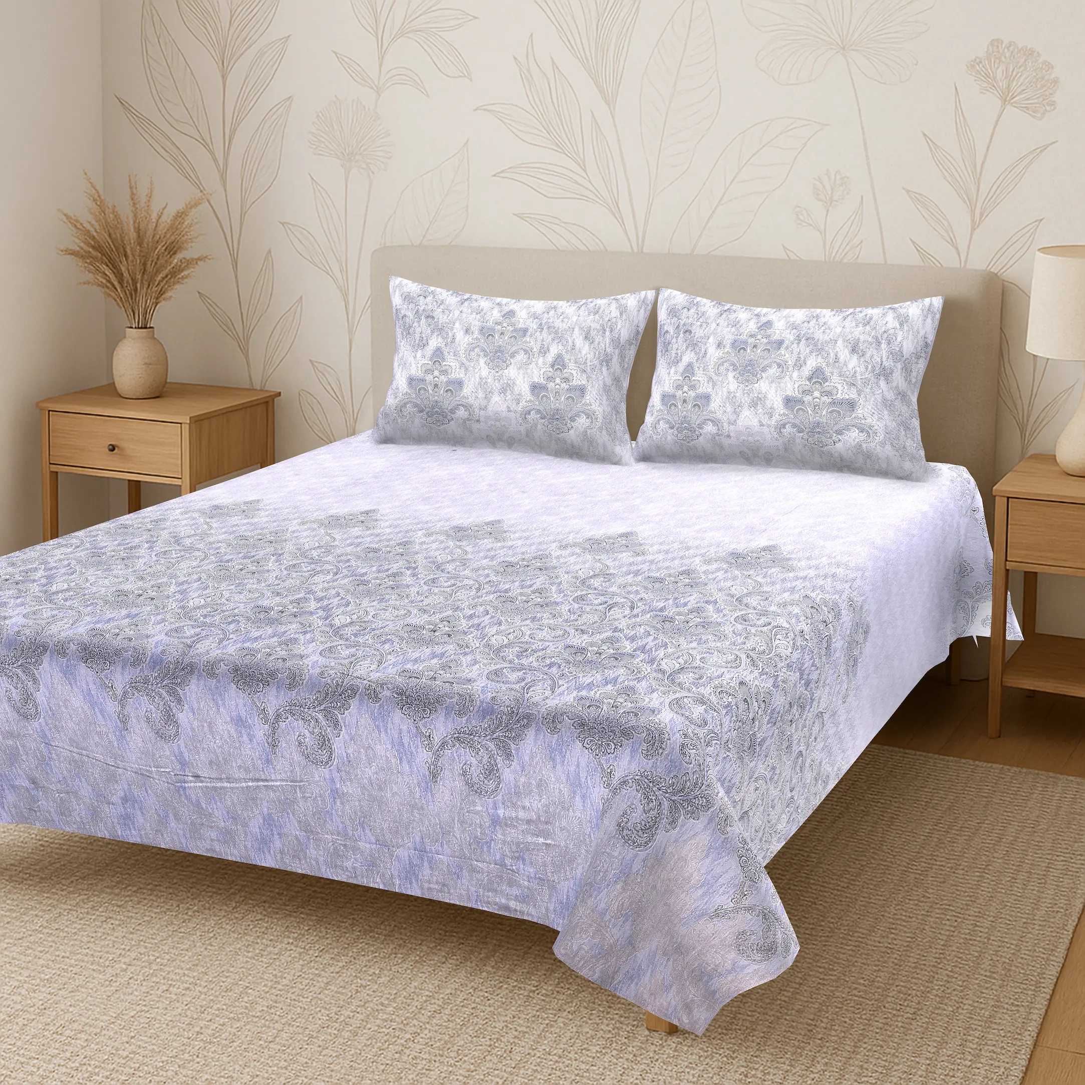 Italian Medici Azure 108″ x 108″ Digital Printed Cotton Bed Sheet Set - Image 3