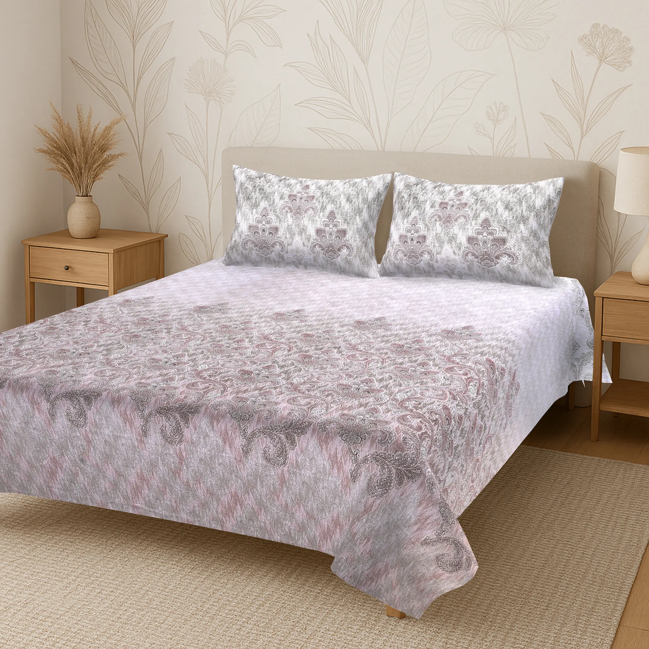Italian Medici Rosé 108″ x 108″ Digital Printed Cotton Bed Sheet Set - Image 3