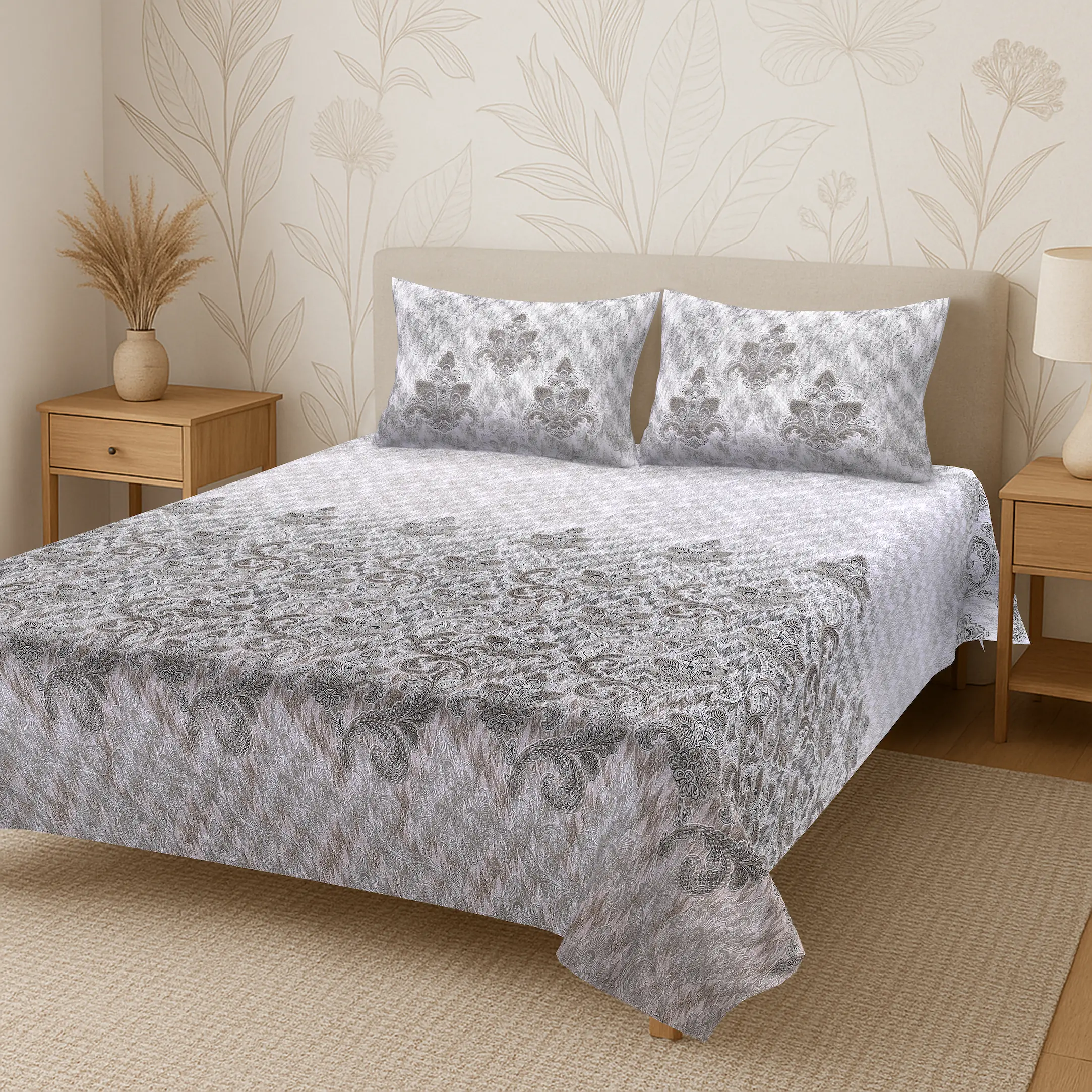 Italian Medici Slate 108″ x 108″ Digital Printed Cotton Bed Sheet Set - Image 3