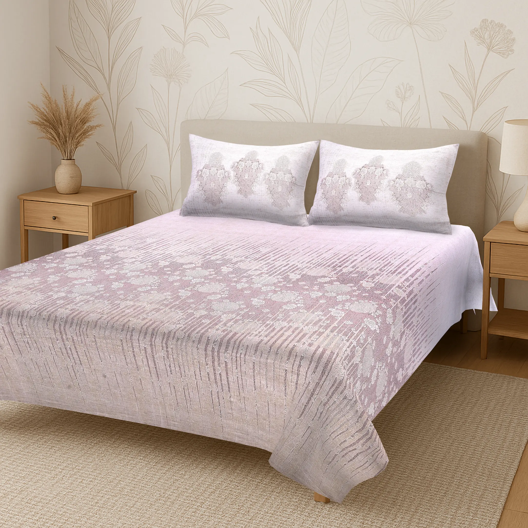 Italian Milanese Blush 108″ x 108″ Digital Printed Cotton Bed Sheet Set - Image 3