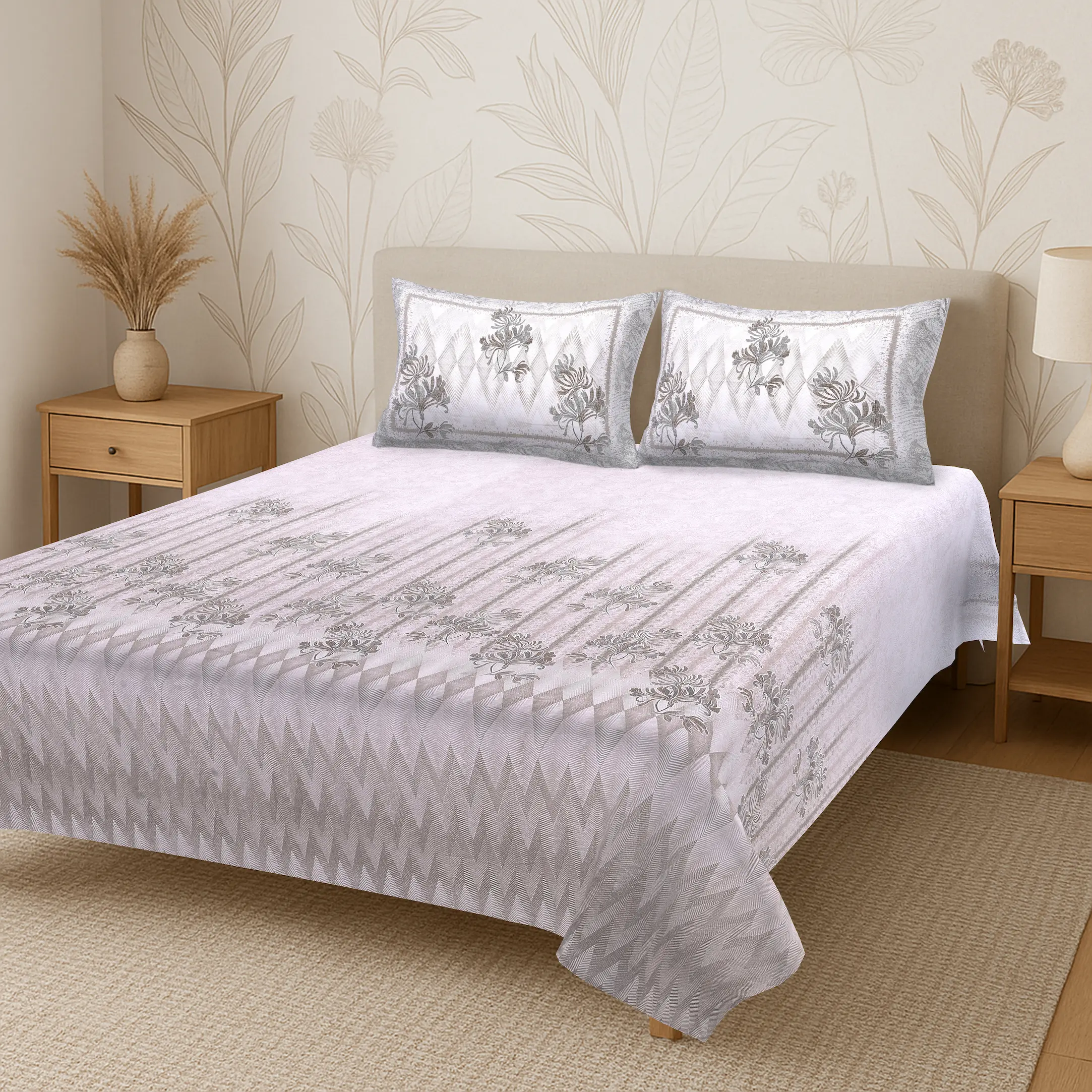 Italian Naples Graphite digital printed cotton bedsheet set full view