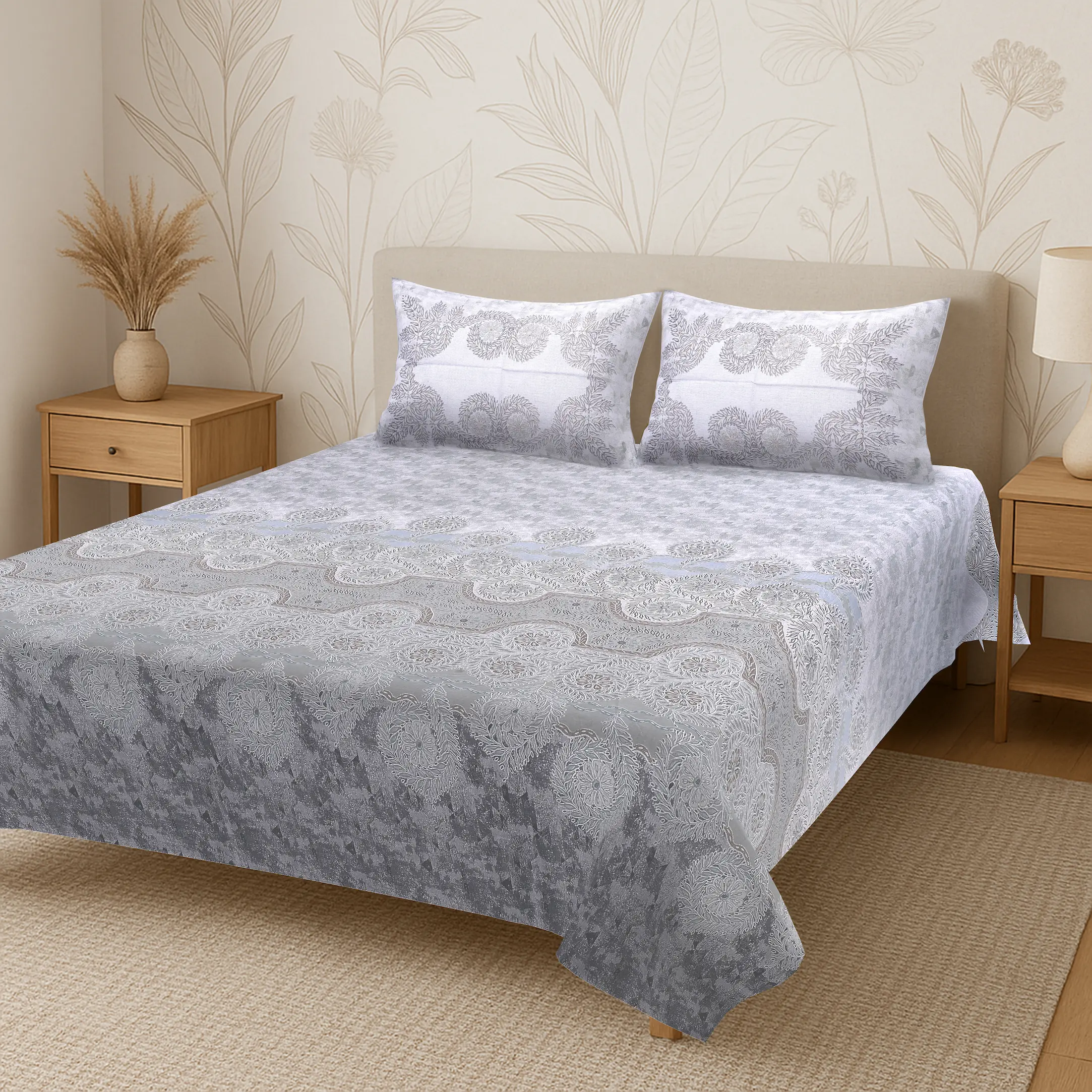 Italian Portofino Slate digital printed cotton bedsheet set full view