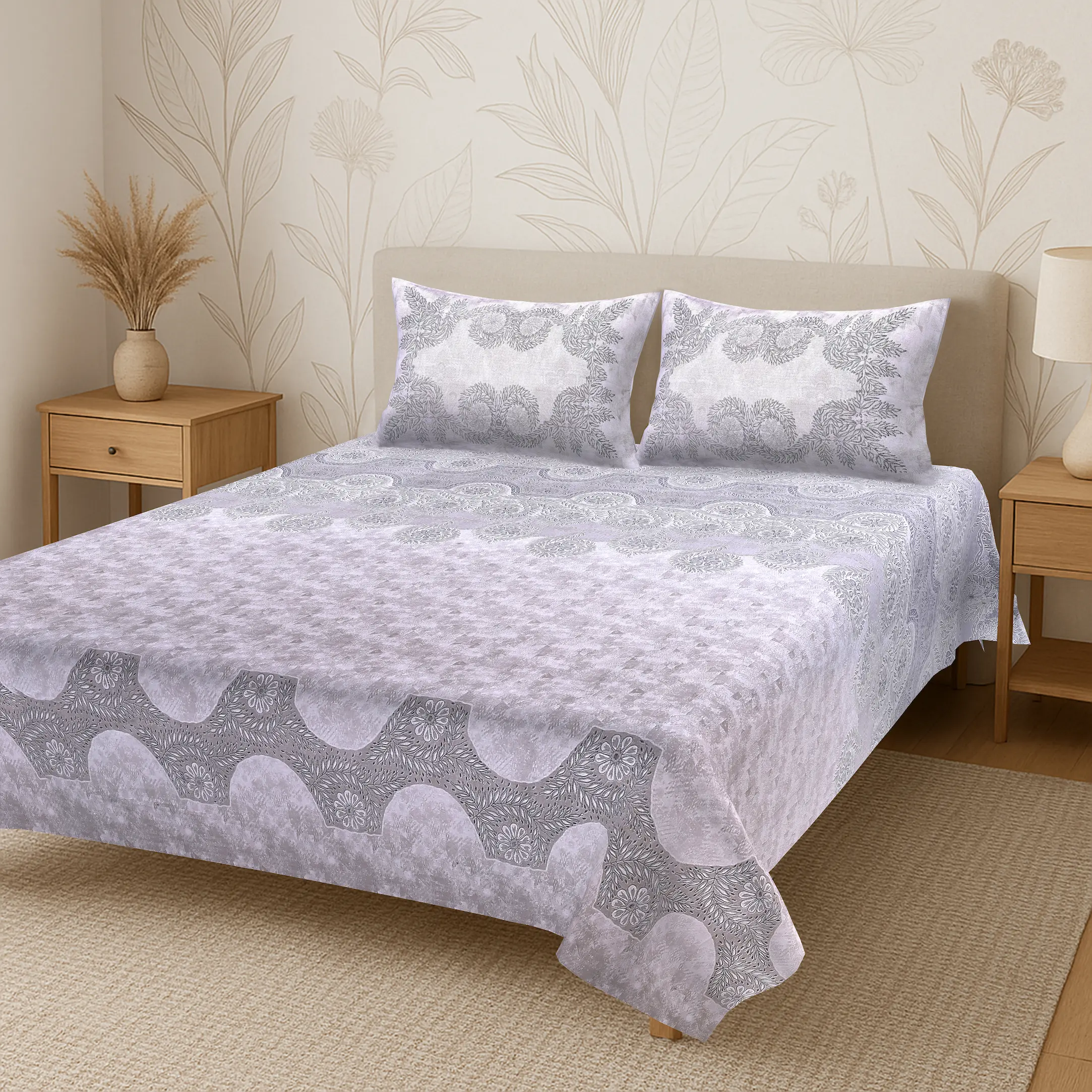 Italian Romanesque Amethyst digital printed cotton bedsheet set full view