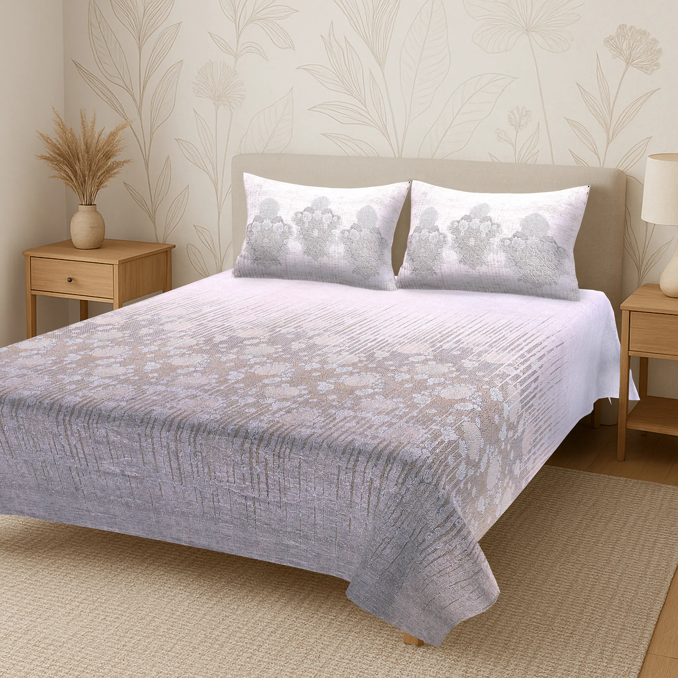 Italian Romanesque Pebble digital printed cotton bedsheet set full view