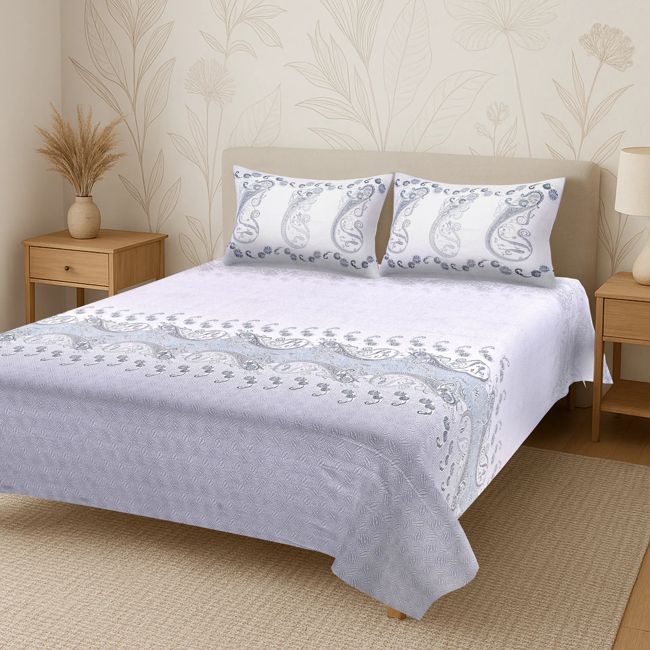 Italian Trevi Azure digital printed cotton bedsheet set full view