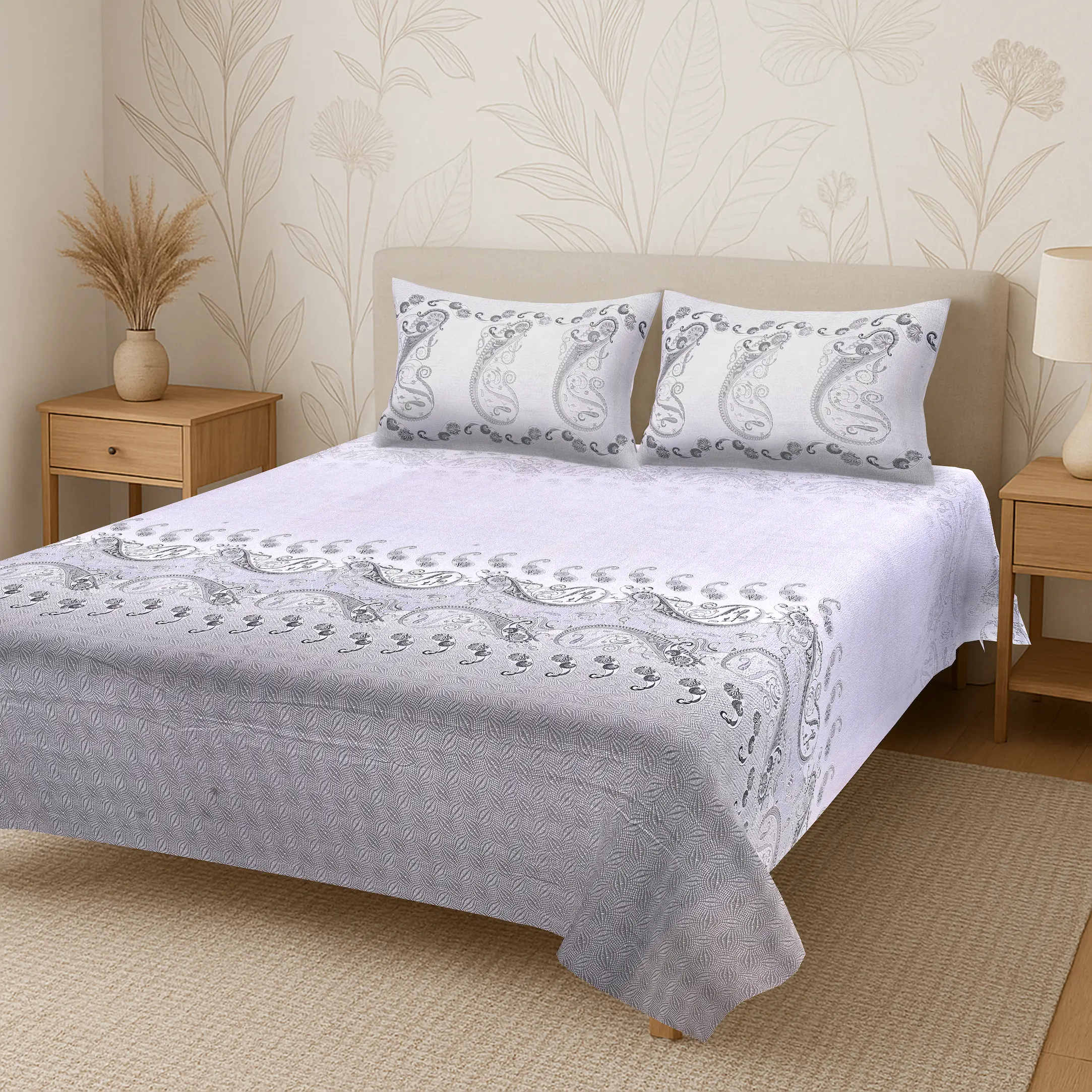 Italian Trevi Onyx digital printed cotton bedsheet set full view