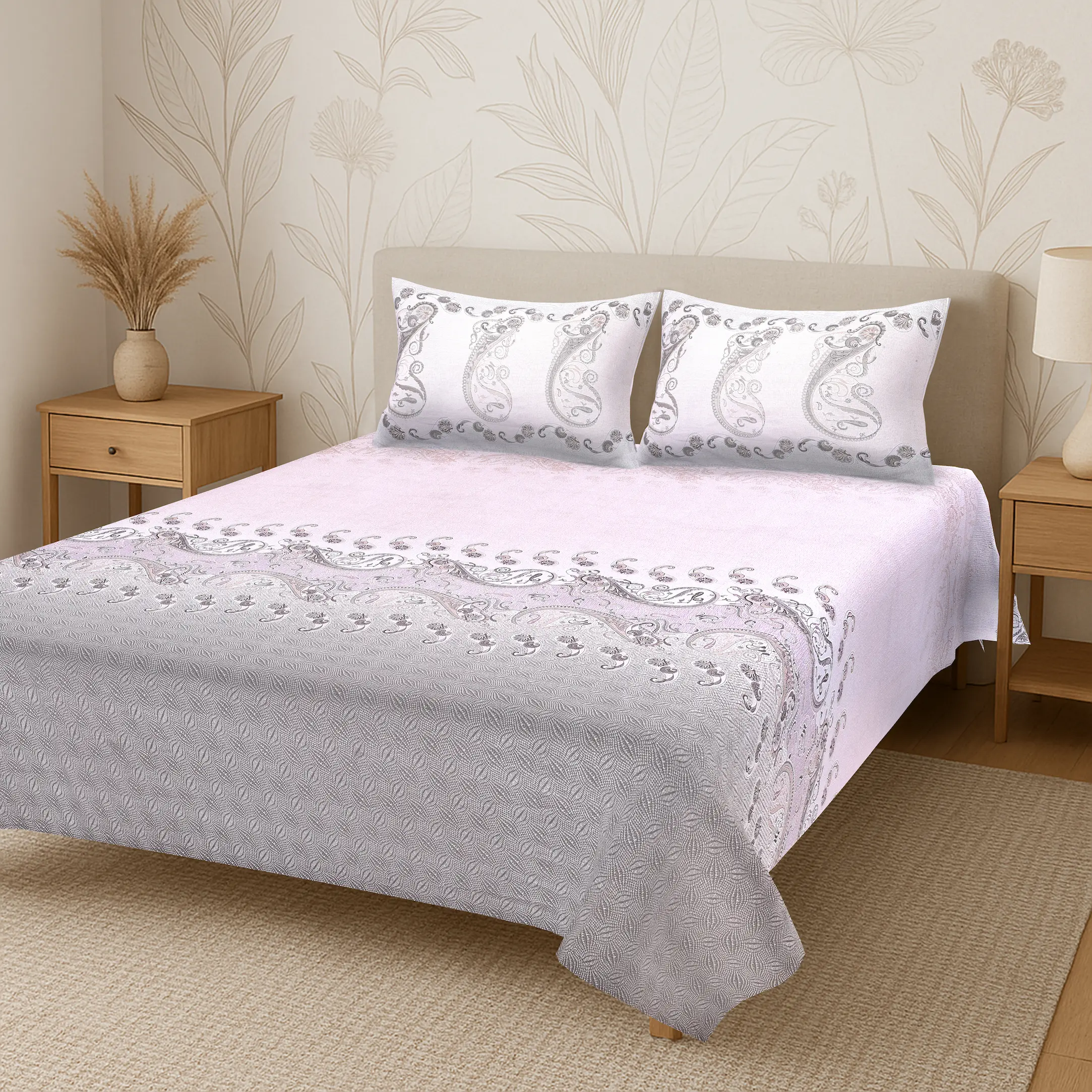 Italian Trevi Orchid digital printed cotton bedsheet set full view