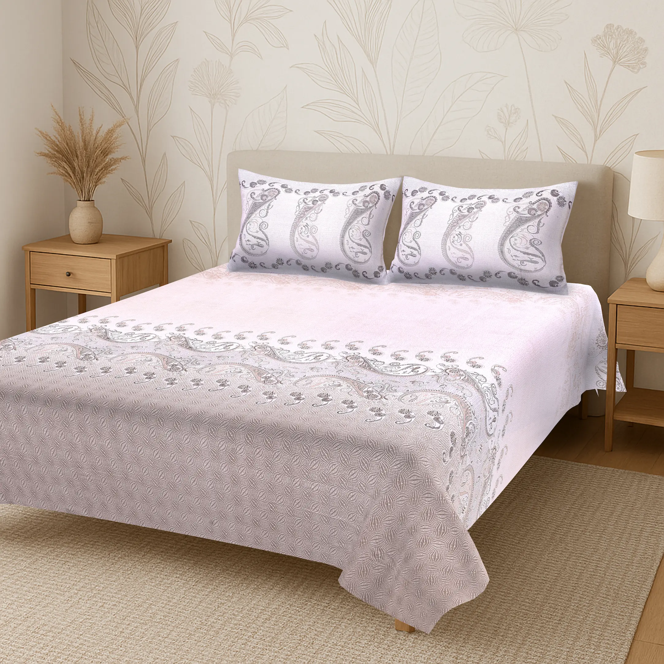 Italian Trevi Paisley digital printed cotton bedsheet set full view