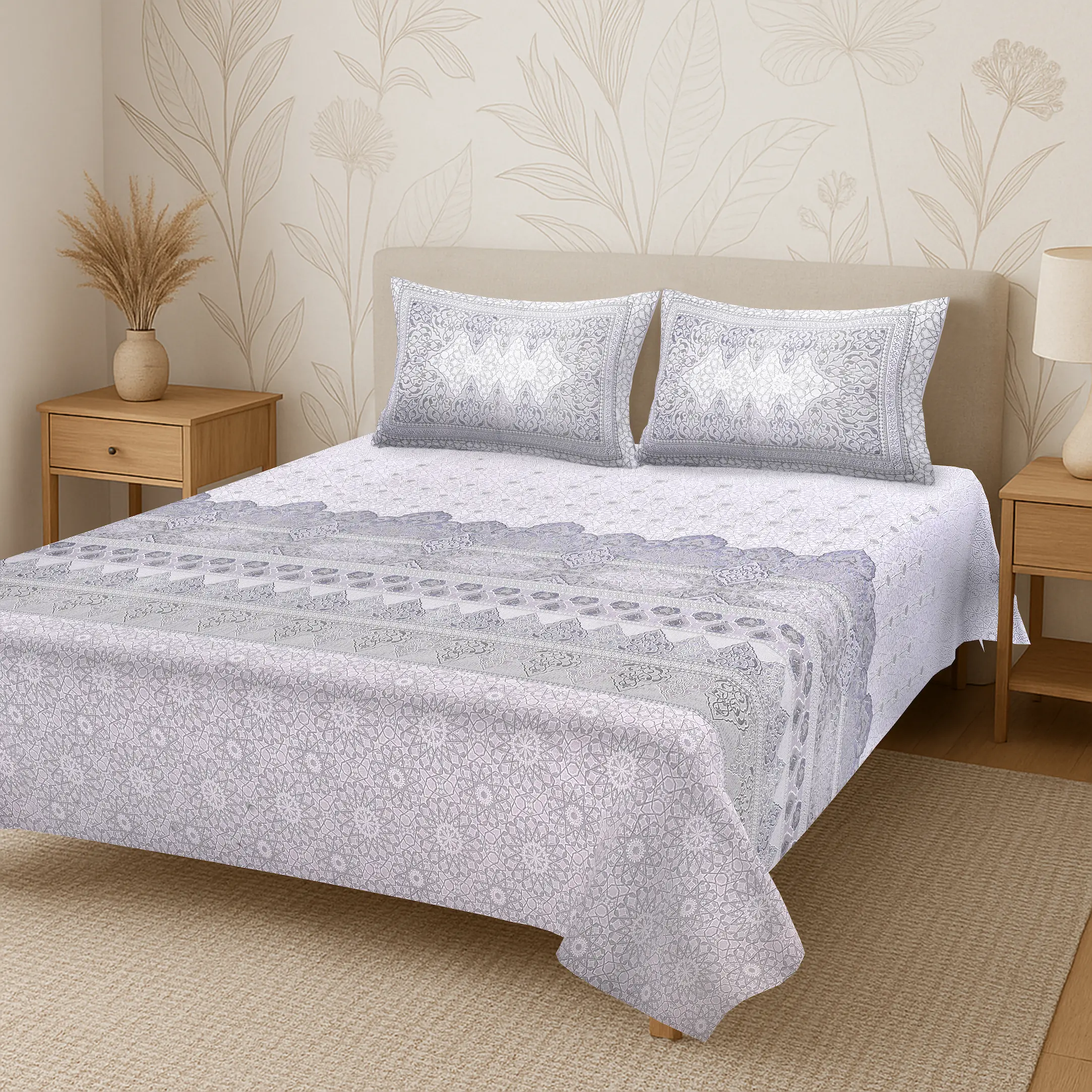 Italian Venetian Frost digital printed cotton bedsheet set full view