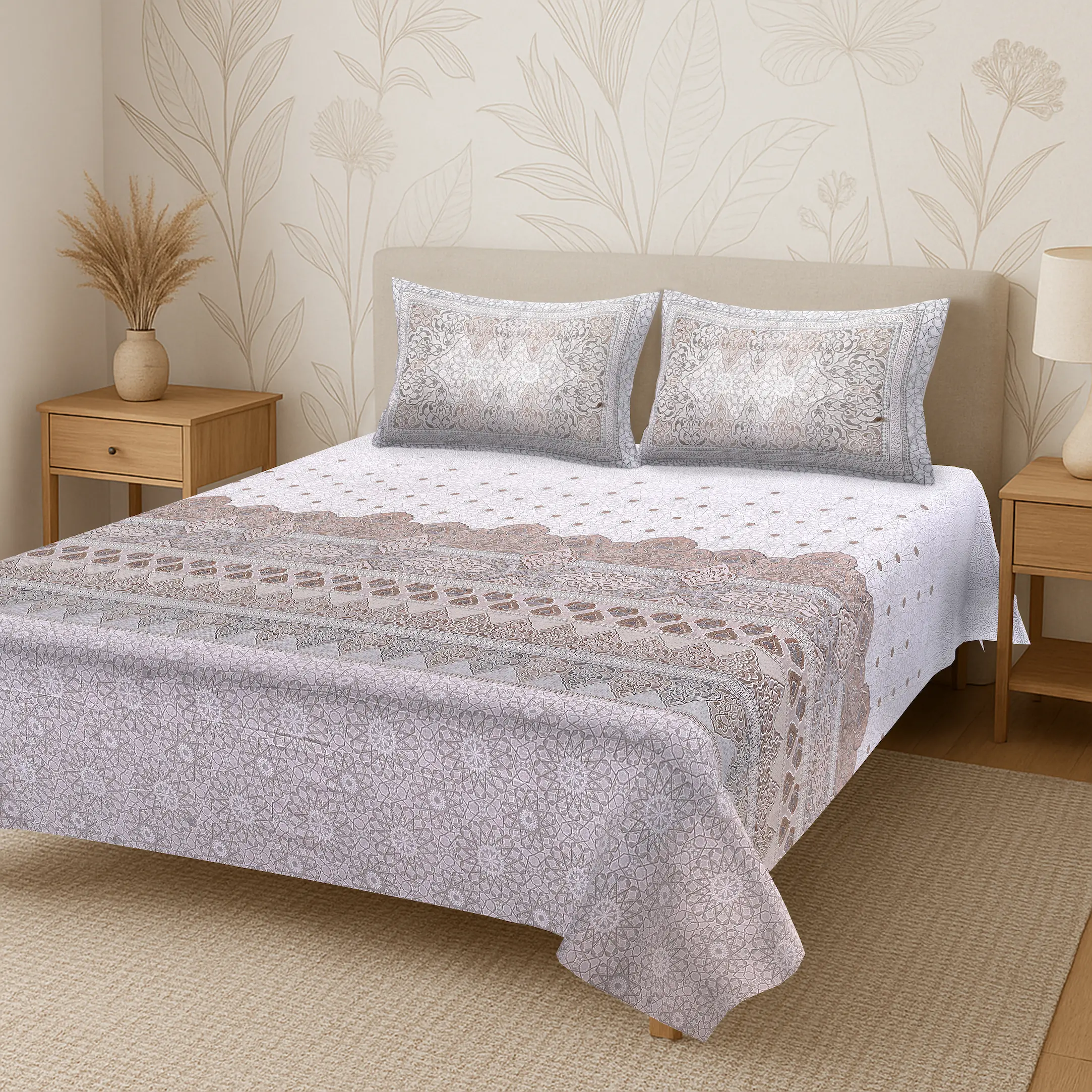 Italian Venetian Sand digital printed cotton bedsheet set full view