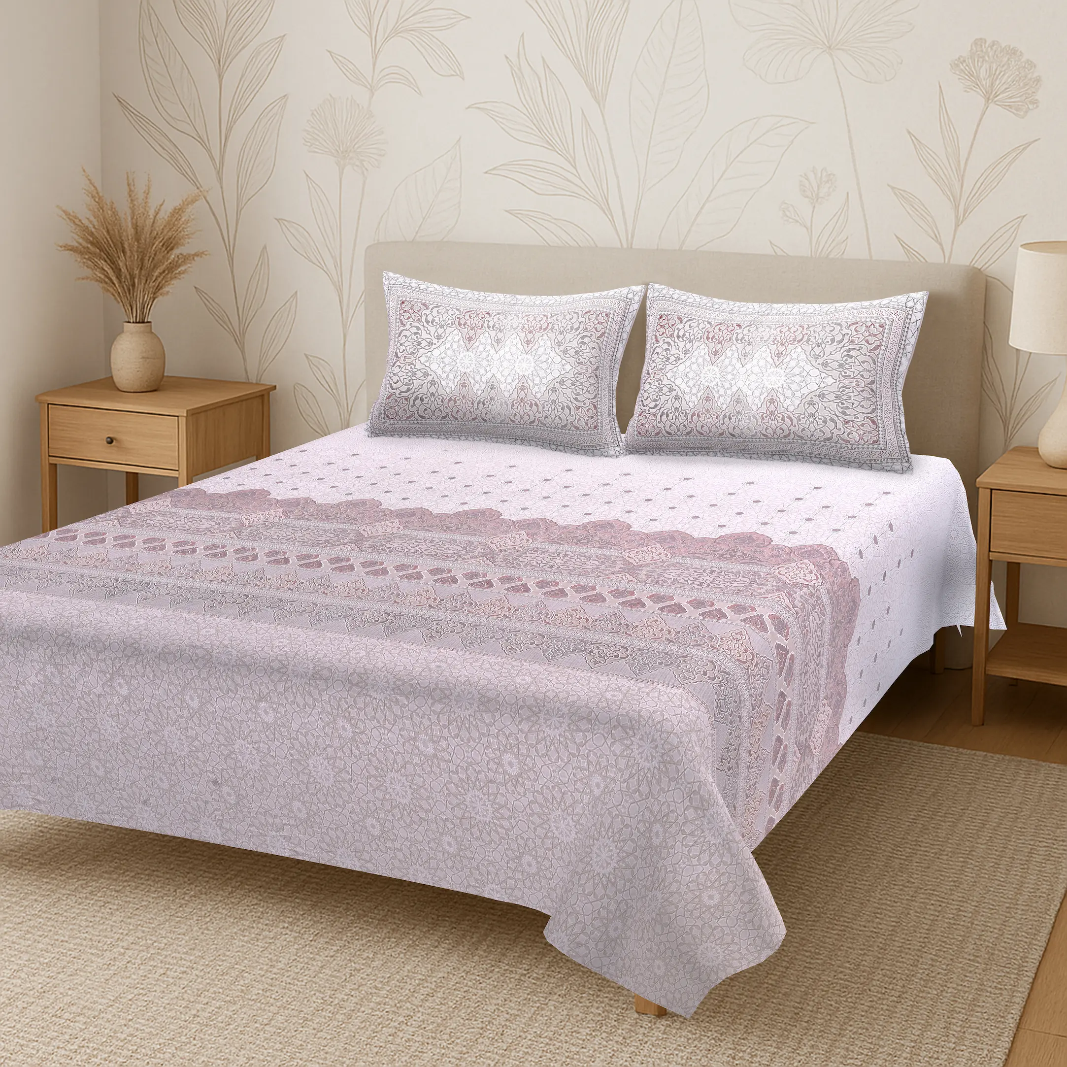 Italian Verona Rose digital printed cotton bedsheet set full view