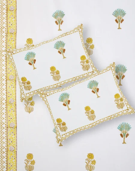 Marilyn Marigold bedsheet set with pillow covers handblock print styling