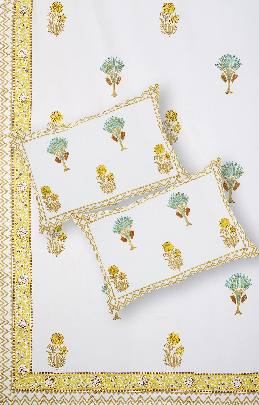 Marilyn Marigold bedsheet set with pillow covers handblock print styling