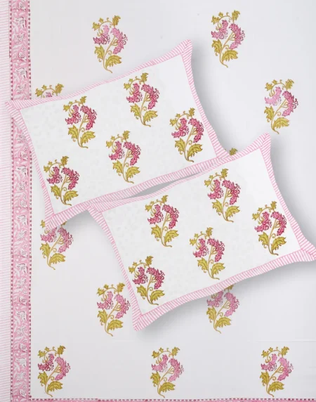 Marilyn Meadow bedsheet set with pillow covers handblock print styling