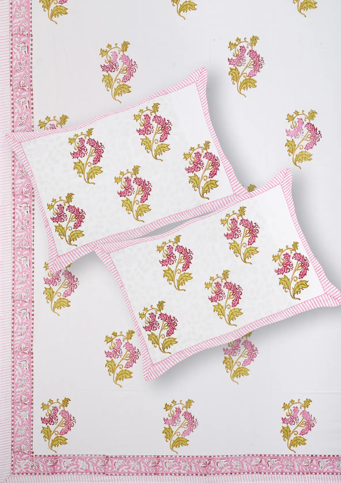 Marilyn Meadow bedsheet set with pillow covers handblock print styling