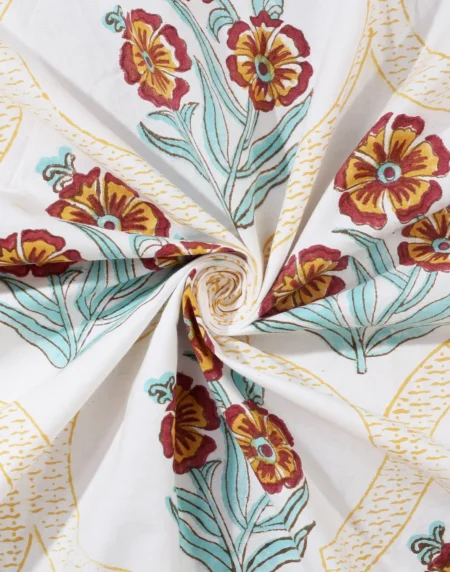 Marilyn Mimosa cotton bedsheet single piece handblock printed view