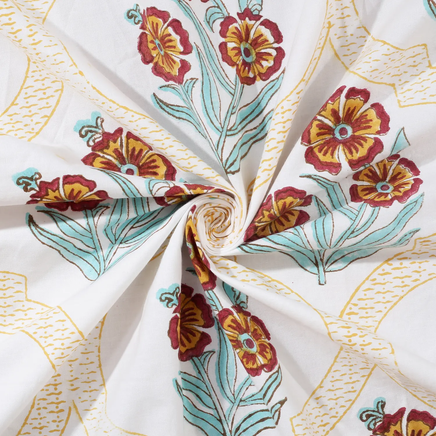 Marilyn Mimosa cotton bedsheet single piece handblock printed view