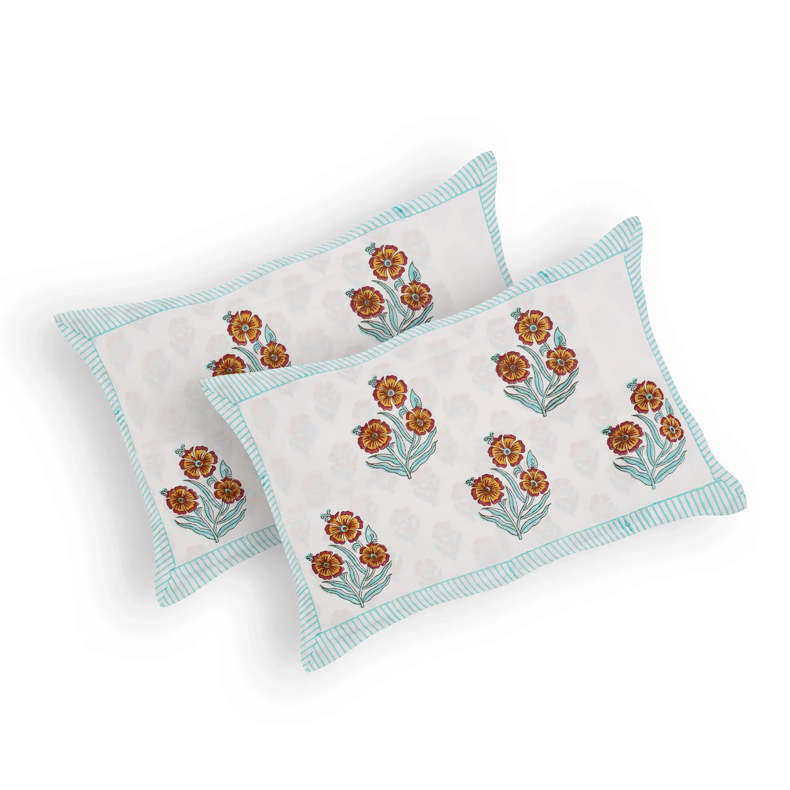 Marilyn Mimosa cotton pillow covers handblock printed set design