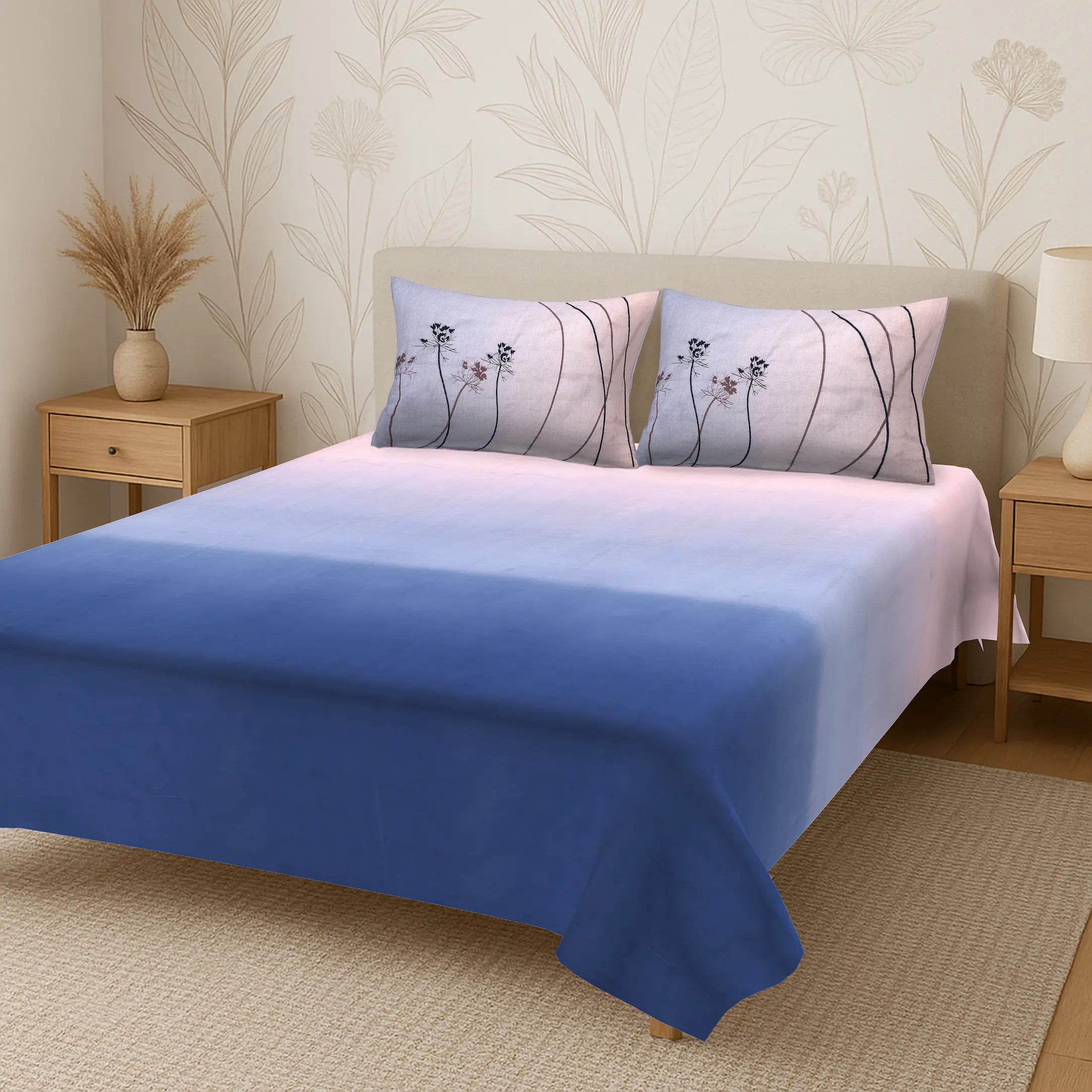 Reve Ombre Ocean digital printed cotton bedsheet set full view