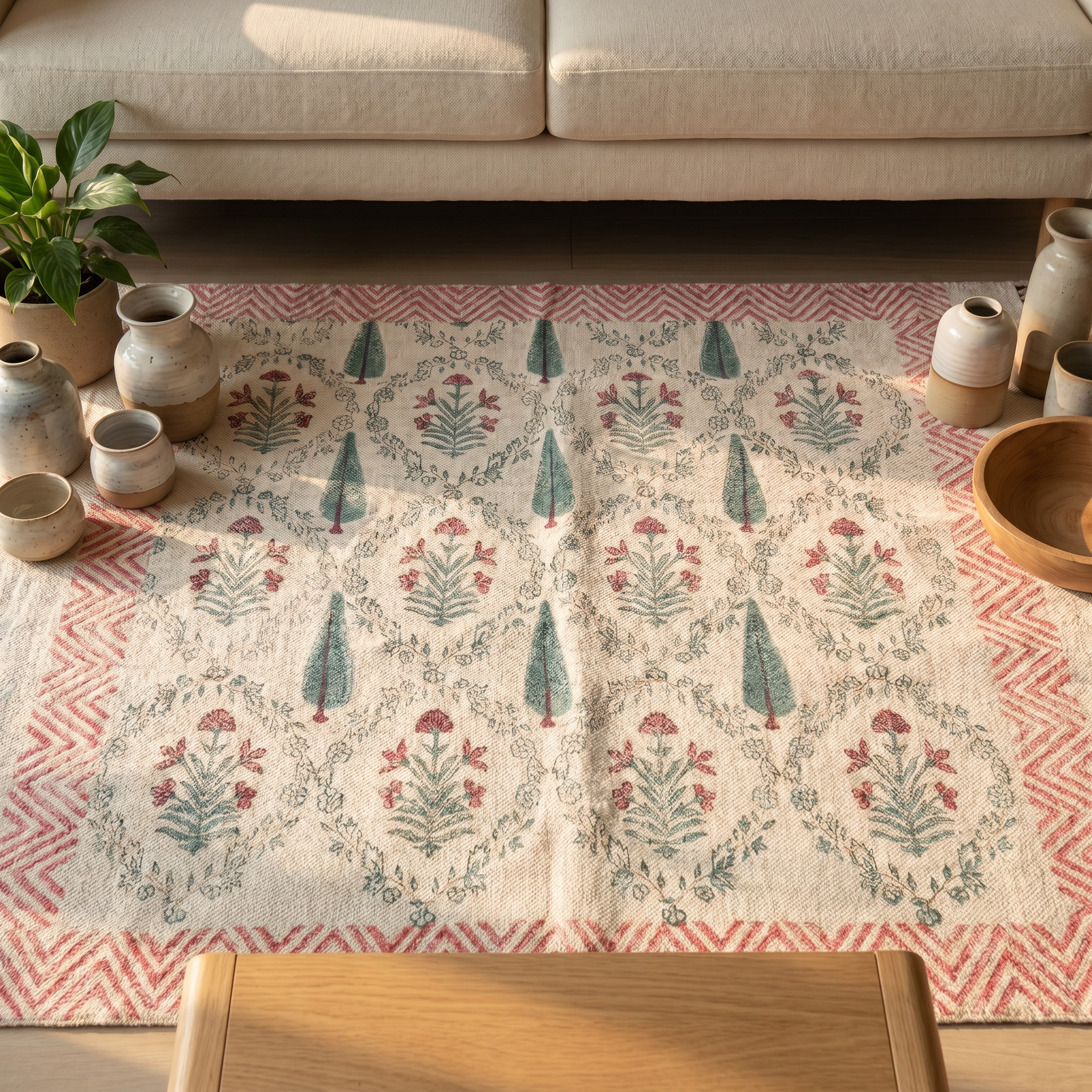 Blossom Hand Block Cotton Rug