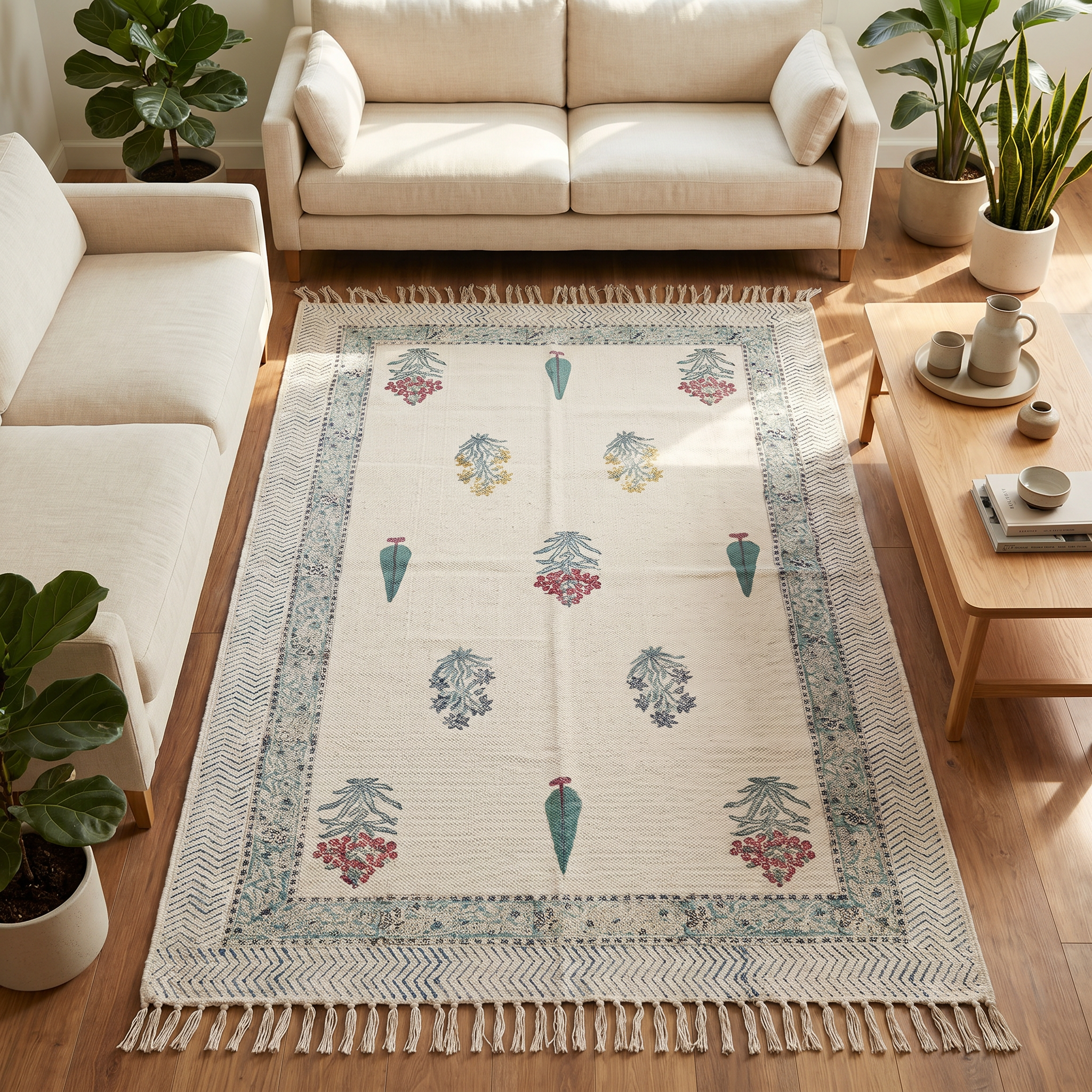 Indigo Hand Block Cotton Rug